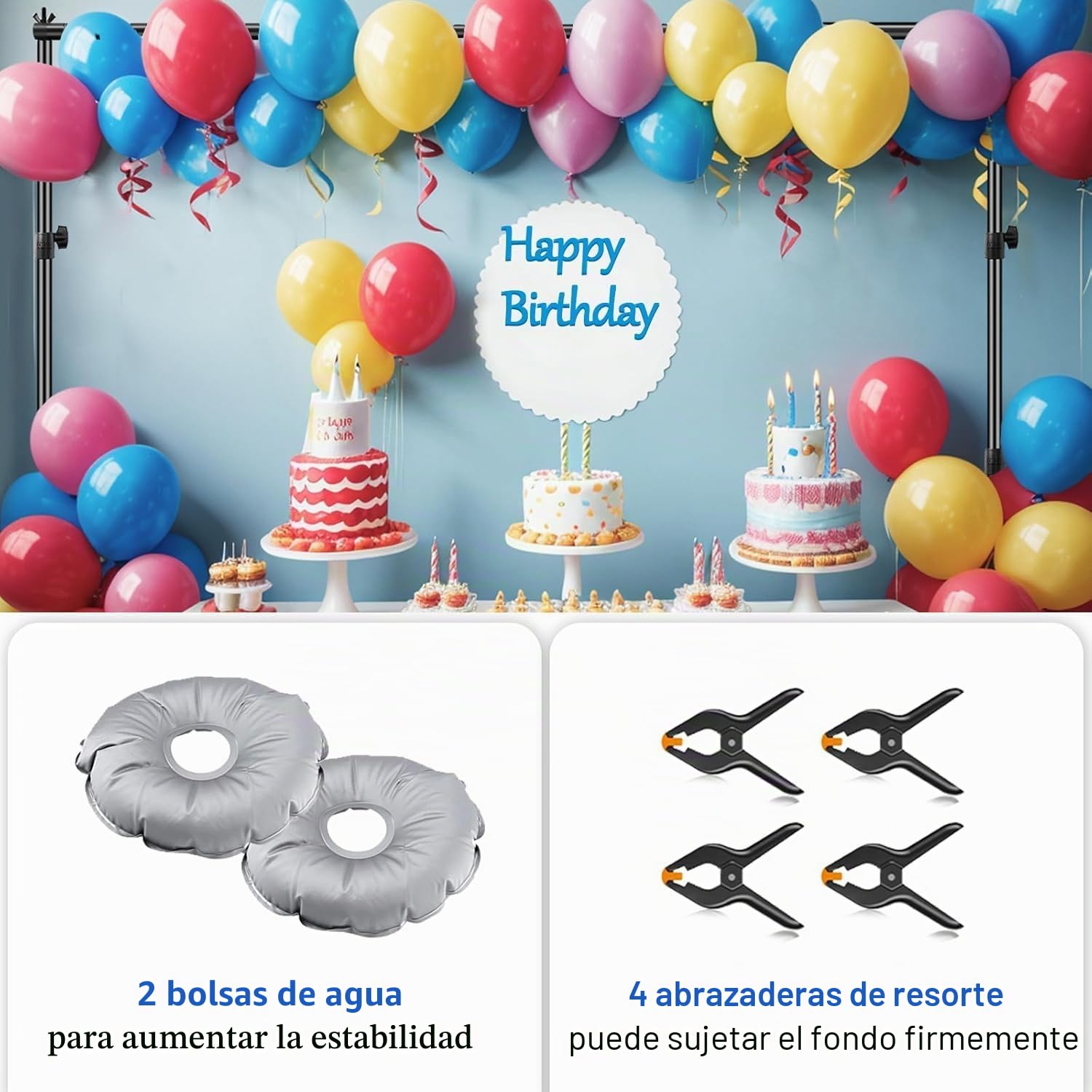 EMART Soporte de Fondos con Base 2 x 3m, Sistema de Telón Fotográfico Ajustable para Fotografía, Estudio de Vídeo, Decoración de Fiestas - Negro