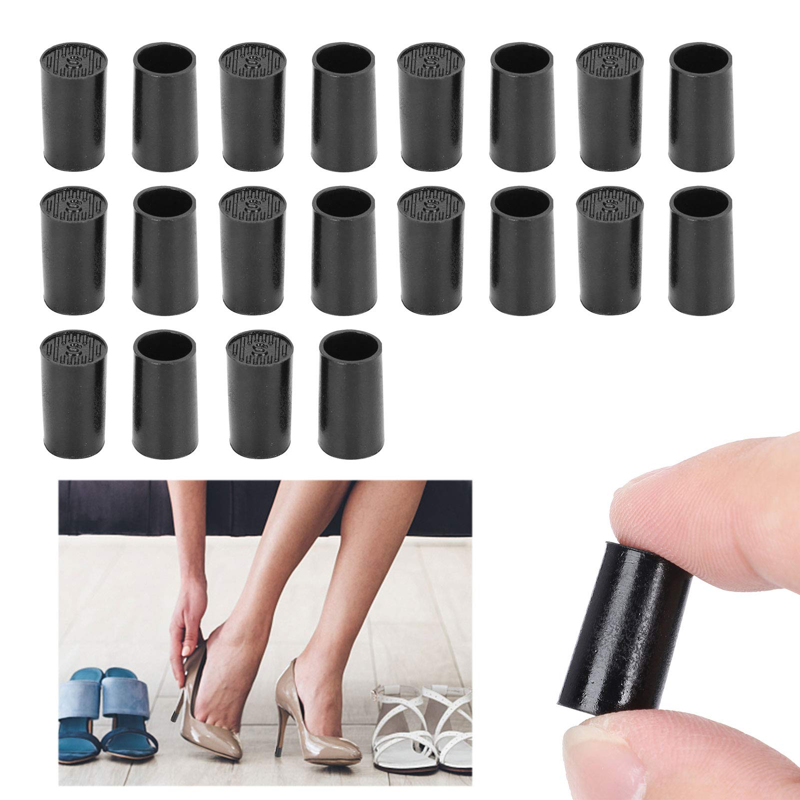 10 pares de tapas de punta de tacón alto Protector de punta de tacón alto negro CPU zapatos de poliuretano Reparación de kits de repuesto(10mm)