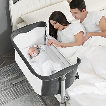 Baby Bassinet Bedside Sleeper Easy to Assemble Portable Co-Sleep Bedside Crib for Newborn Infant, Two-Side Safe Breathable Mesh Design