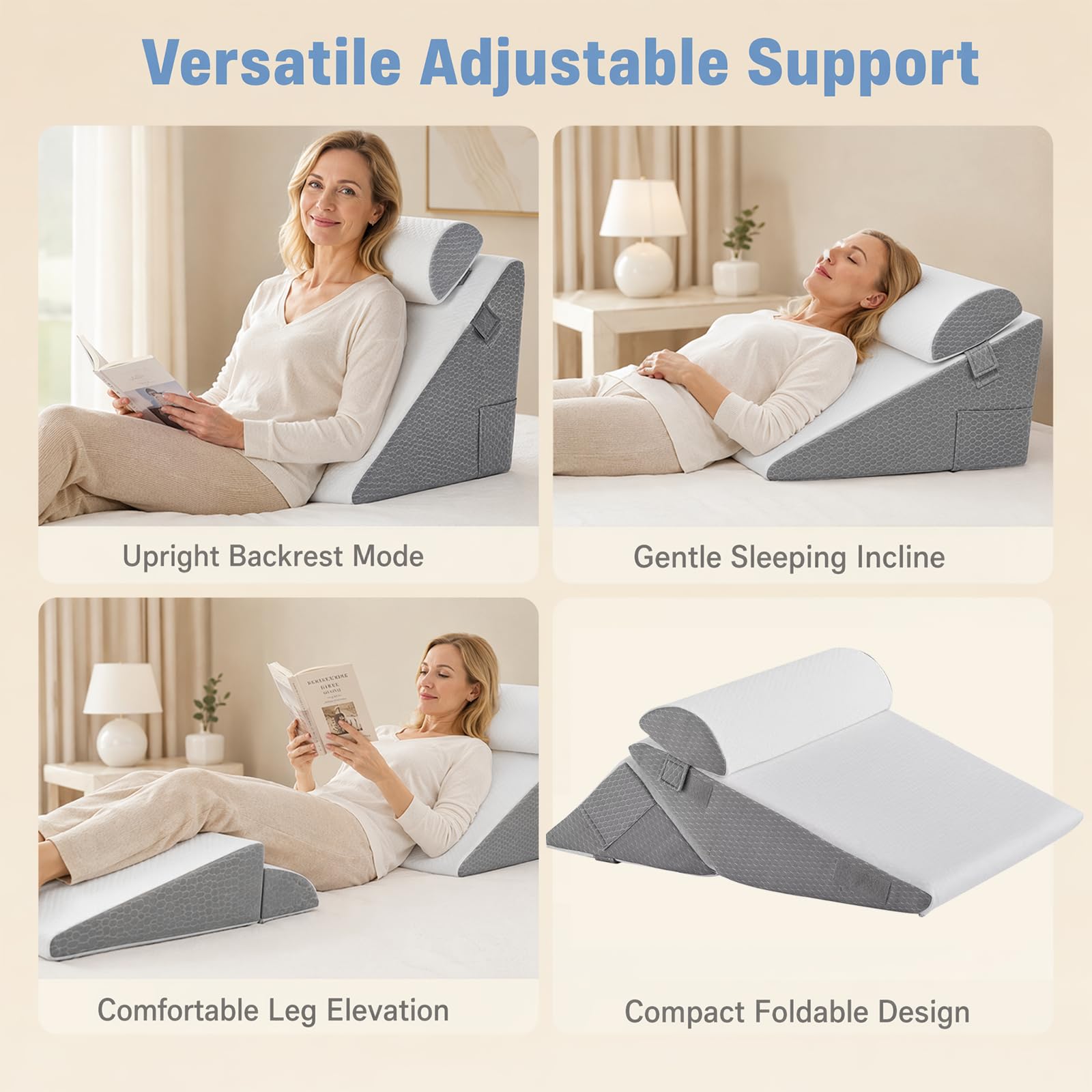 Verstellbares Keilkissen Bett, Lesekissen für Bett und Sofa | Orthopädische Keilkissen Rückenkissen Rückenlehne zur Schlafapnoe Lesen Schlaferhöhung Beinkissen Rückenschmerzen