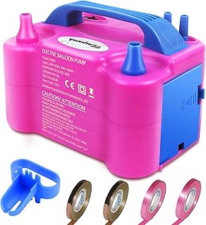 Balloon Pump, Electric Balloon Pump,Portable Dual Nozzles Electric Balloon Air Pump 110V 600W, Electric Balloon Inflator with Tying Tool, Colored Ribbons for Party Decoration