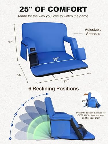 Miniatura 2 de Asiento de estadio con calefacción de doble cara de 25 pulgadas de ancho con soporte de respaldo, cómodo cojín, asiento de estadio con calefacción
