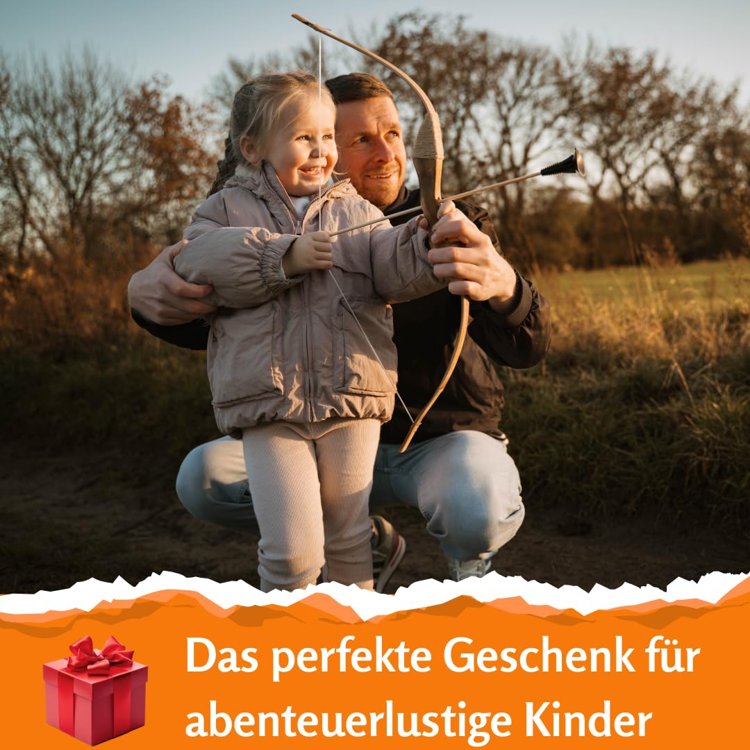 FLITZEBOGEN Pfeil und Bogen Kinder Set aus Holz mit Saugnapfpfeilen | Zielscheibe Köcher Armschutz und Tasche