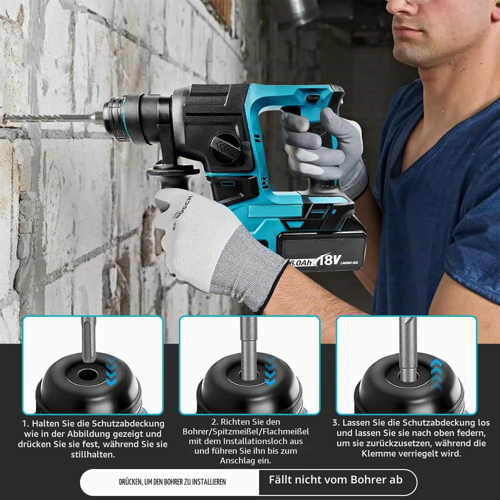 Bohrhammer Akku Schlagbohrmaschine kompatibel Makita 18V
