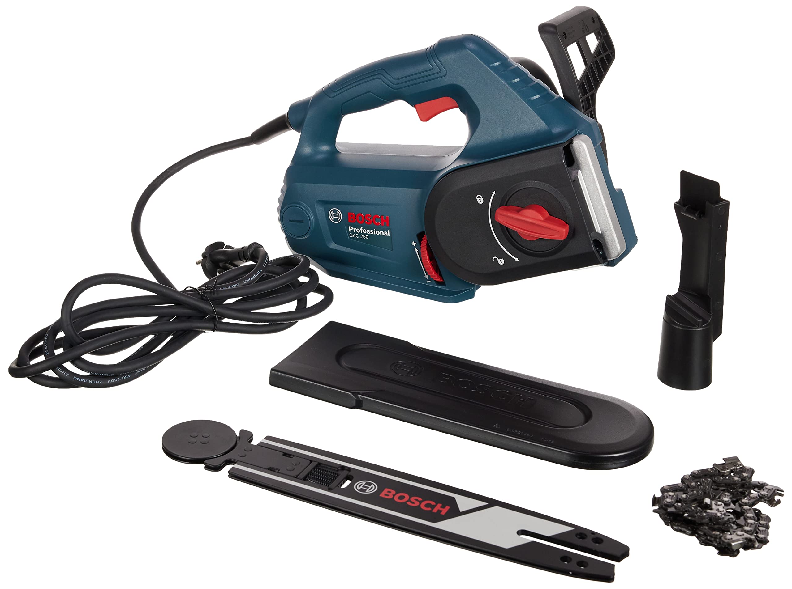 Bosch Professional: Sierra para bloques de hormigón aireado GAC 250 (velocidad de la cadena 12 m/s, tamaño de cadena de 3/8 pulgadas, longitud de guía de 250 mm)