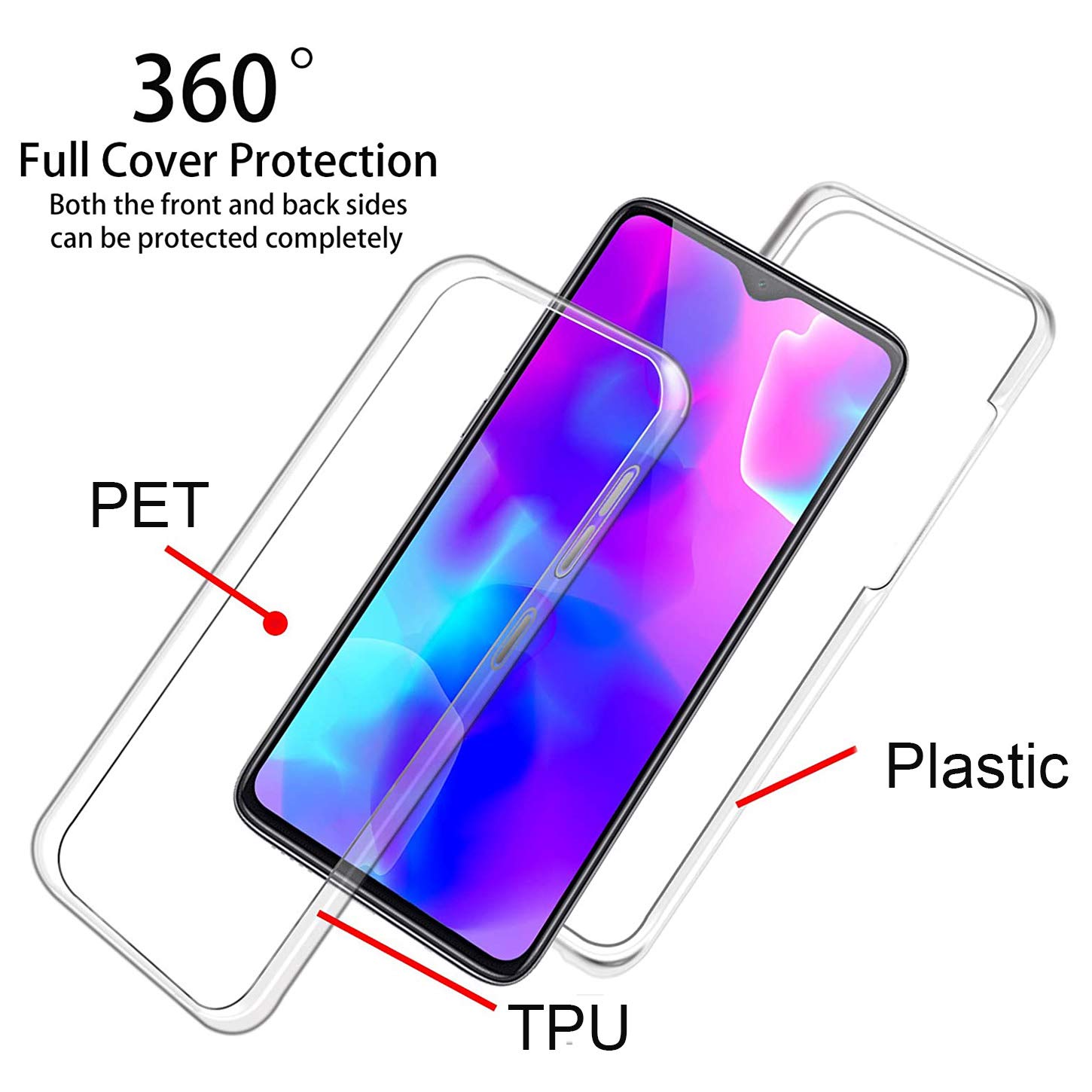 Cover Xiaomi Mi A2 Lite,360 Gradi Full Body Antiurto Custodia Trasparente Silico