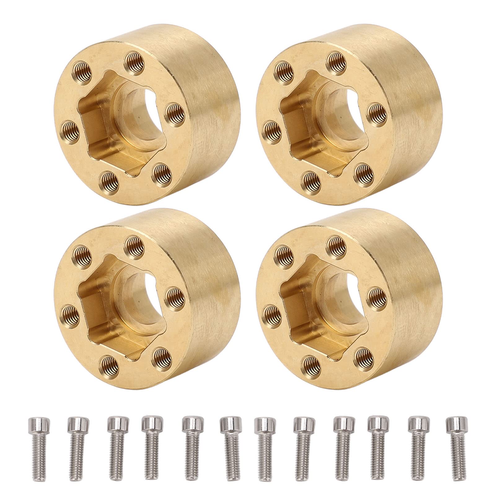 Pilipane Wheel Hex Hub Widen Brass Weight Wear Proof Adapter for 1.9in 2.2in Hub Stability Enhancer for Axial SCX10 Capra VS4 10 Gen8 RC Trailer Gold Brass Material 4Pcs (12mm)