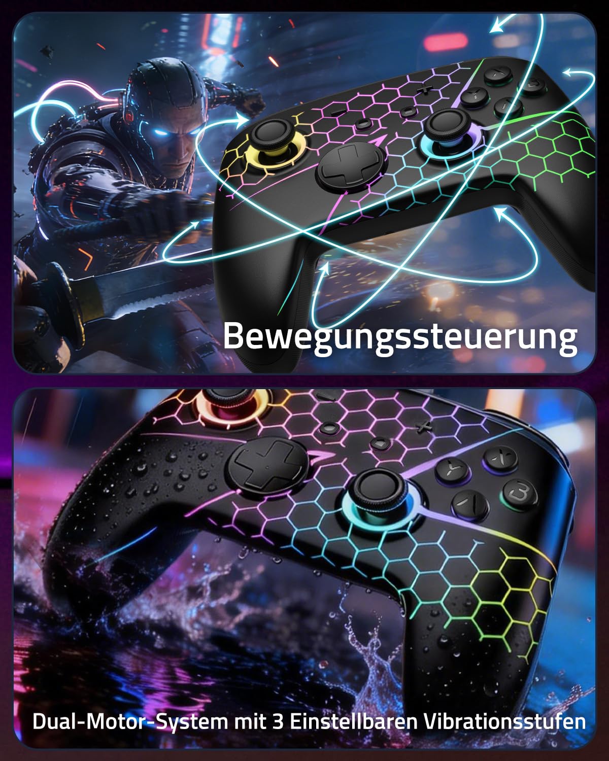 Switch 2 Pro Controller für Switch2/OLED,Hall-Effekt Switch 2 Controller Wireless mit Ein-Tasten-Aufweckfunktion,Firefly Bluetooth Gamepad mit 7 RGB-Farben/Rücktasten/Turbo/Bewegungssteuerung,Schwarz