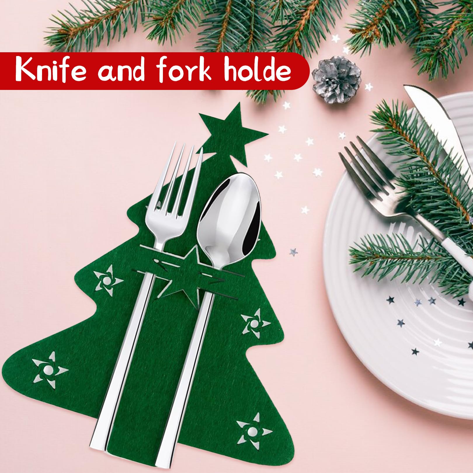 Portaposate Natale In Feltro - Set 12 Pezzi Con Motivi Albero E Stella