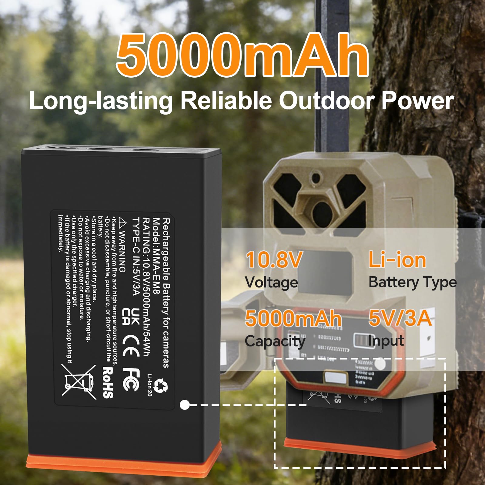Lot de 2 Piles MMA-EM8 Batteria per Moultrie Edge, Edge Pro, Edge 2 10.8V | Compatibile con Edge 2 Pro，cavo di tipo C incluso, ricaricabile, protezione integrata. Adatto all'uso all'aperto.