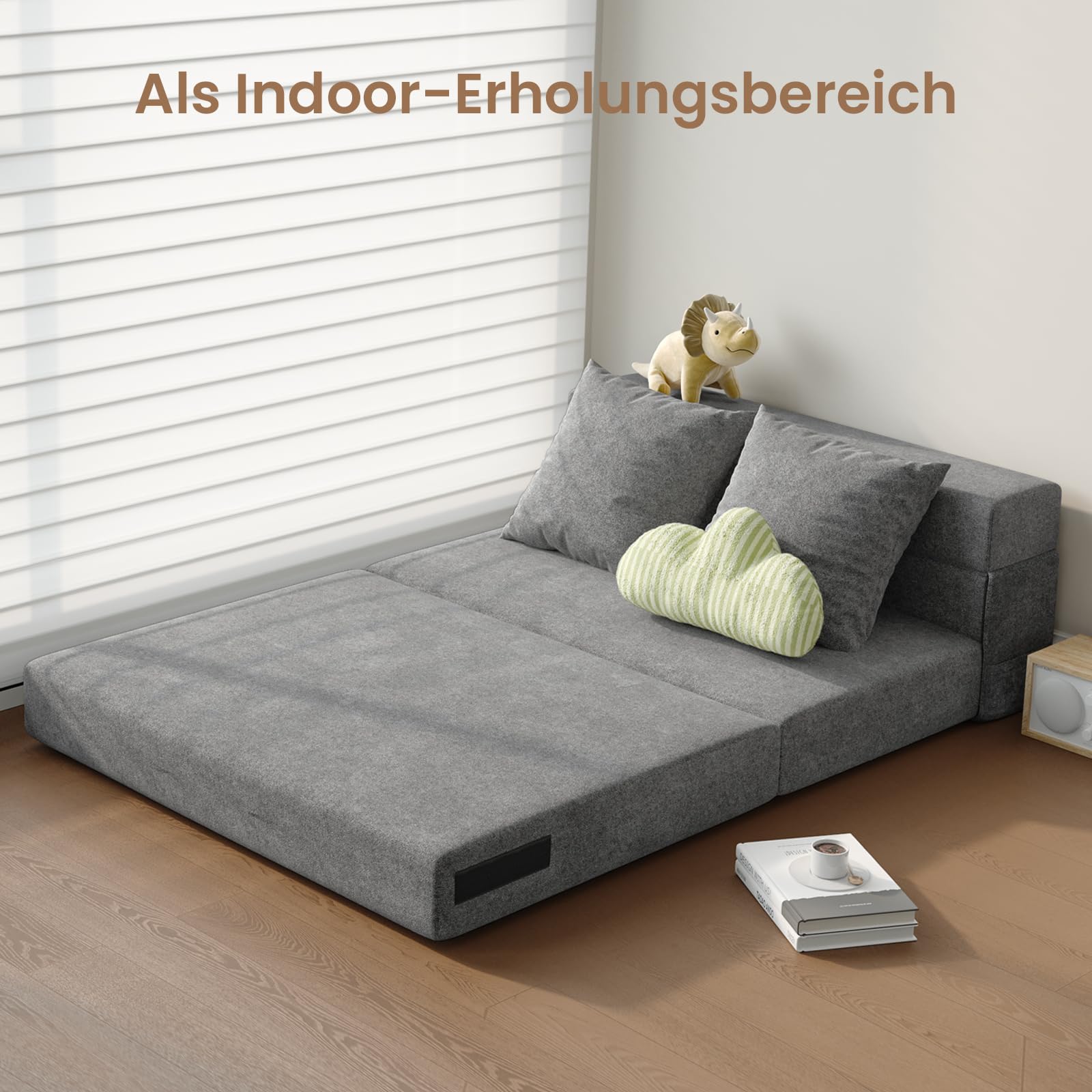 Schlafsessel mit Bettfunktion, 5 in 1 Klappbar Schlafsofa 99 cm Breit Bettsofa mit Kissen & Seitentaschen, Bodenmatratze für Wohnzimmer Schlafzimmer Büro Gästezimmer, Dunkelgrau