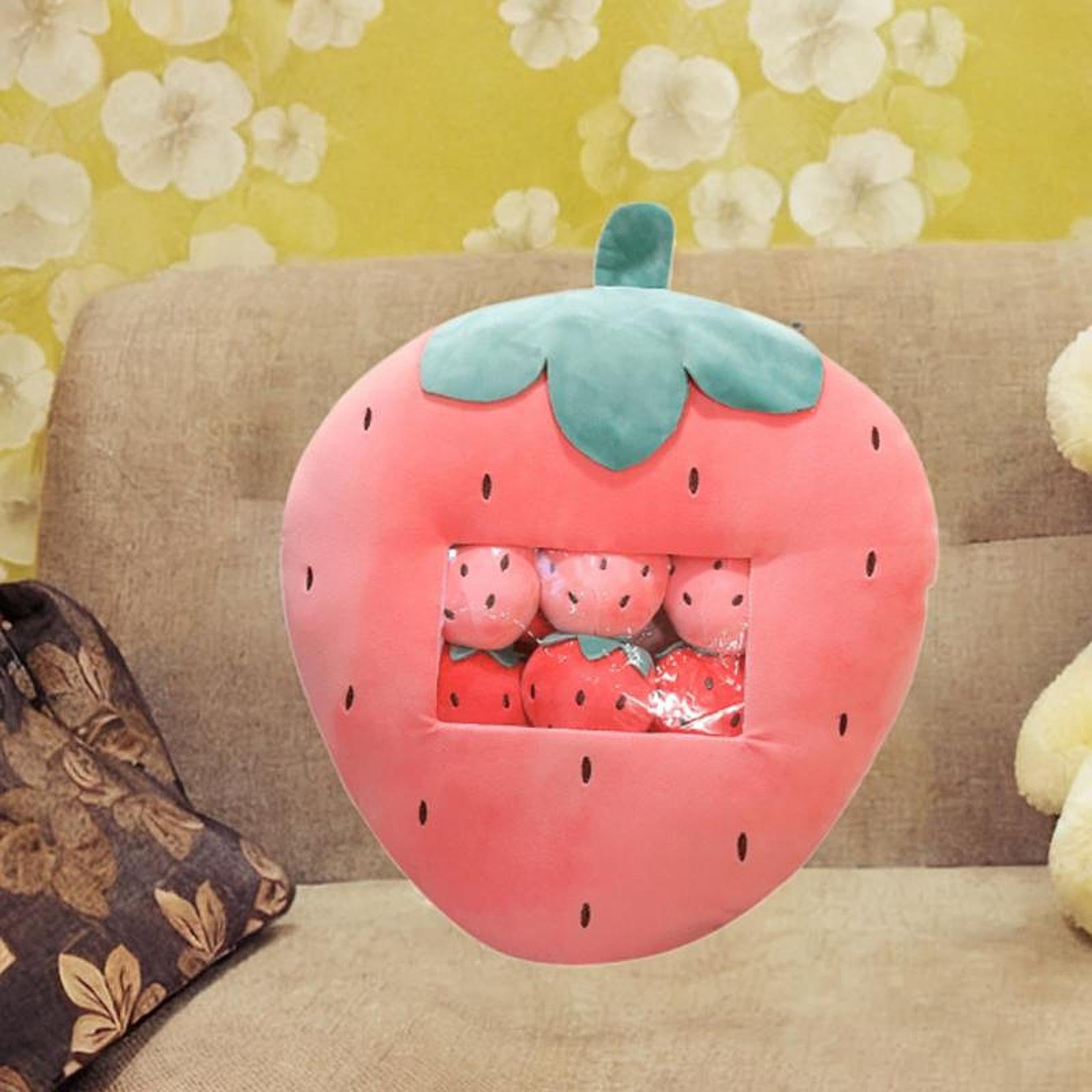 Plüschpuppenkissen, Stofftier, Kinderzimmerdeko mit Kleiner Puppe, Snack Plüschkissen, Lebensmittelspielzeug für Kinder, Erwachsene Und Jugendliche, G, Erdbeere