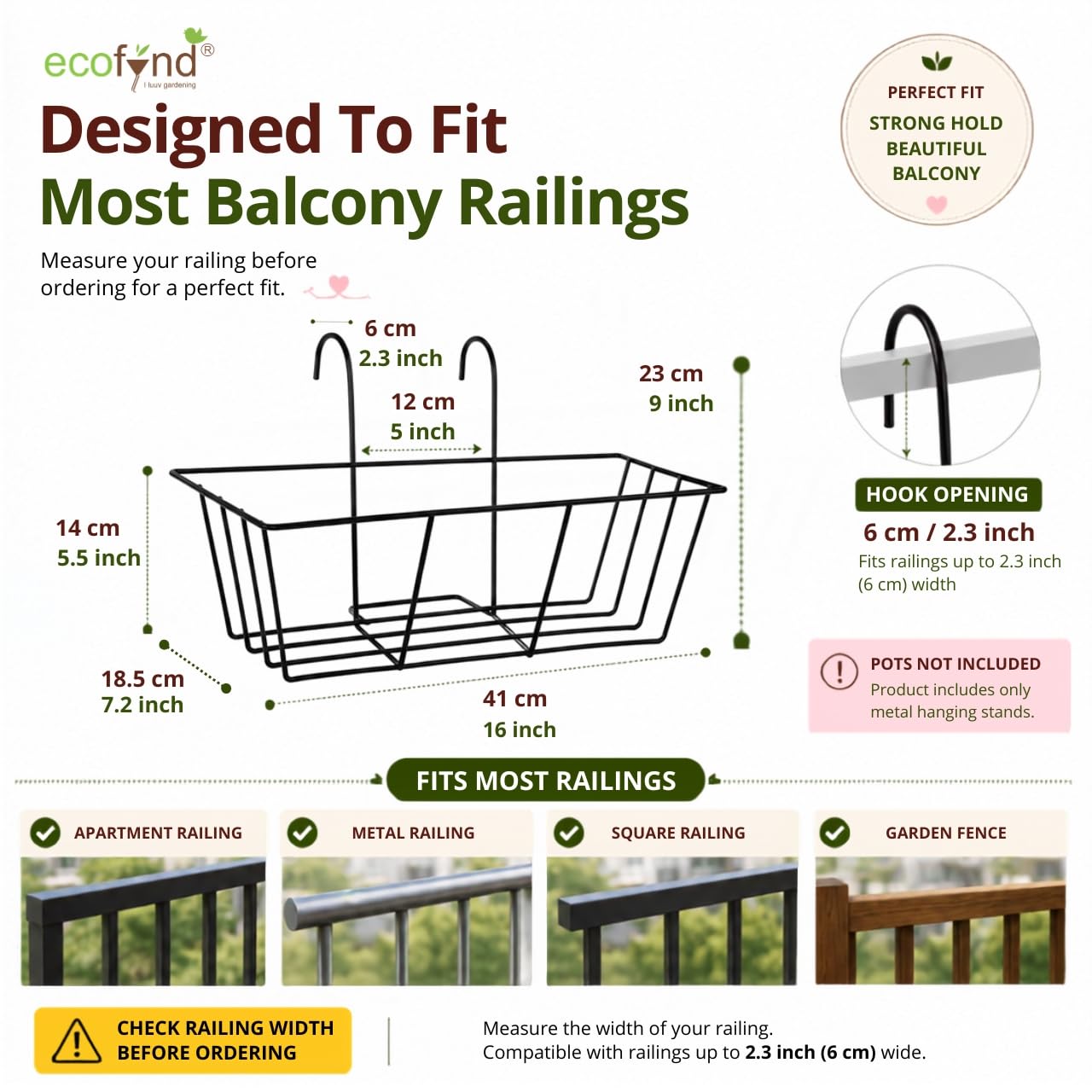 Hanging Flower Pot Stands - Balcony & Railing Planters -3