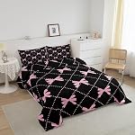 Feelyou Cute Bowknot Comforter Ribbon Bow Tie Bedding Set for Kids Boys Girls Dreamy Princess Comforter Set Black and Pink Quilt Set with 1 Pillowcase 2Pcs Bedding Twin