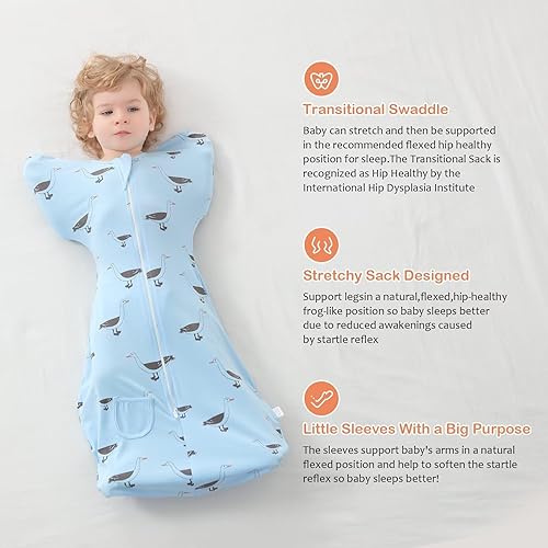 Miniatura 4 de LOVABYLUCK Saco de dormir de transición para bebé con cremallera de 2 vías, 100% algodón, suave y cómodo, saco de dormir 1.0 TOG