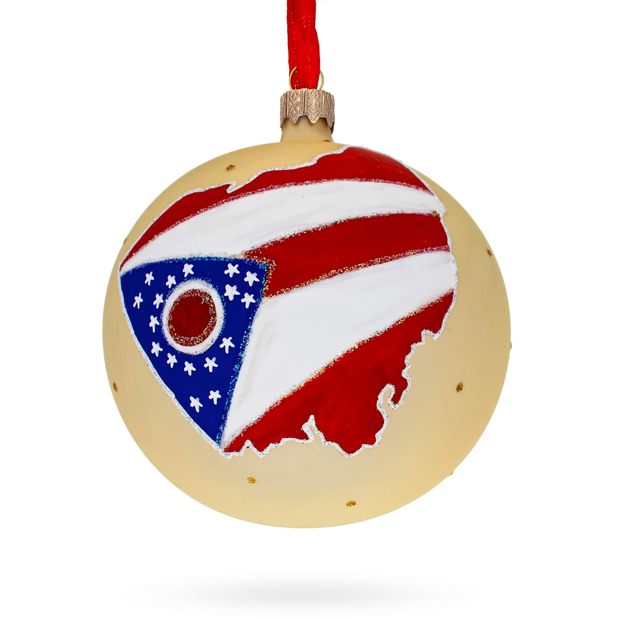 Boule de Noël Ohio State en verre BestPysanky ornement sapin américain 10cm