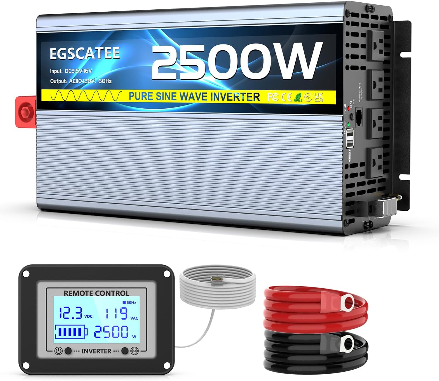 4000W Pure Sine Wave Power Inverter 12V DC to 120V AC Converter for RV, Truck, Home & Solar System, 8000W Peak, USB & Type-C, 4 AC Outlets, Remote LCD for Off-Grid, Camping & Emergency Power