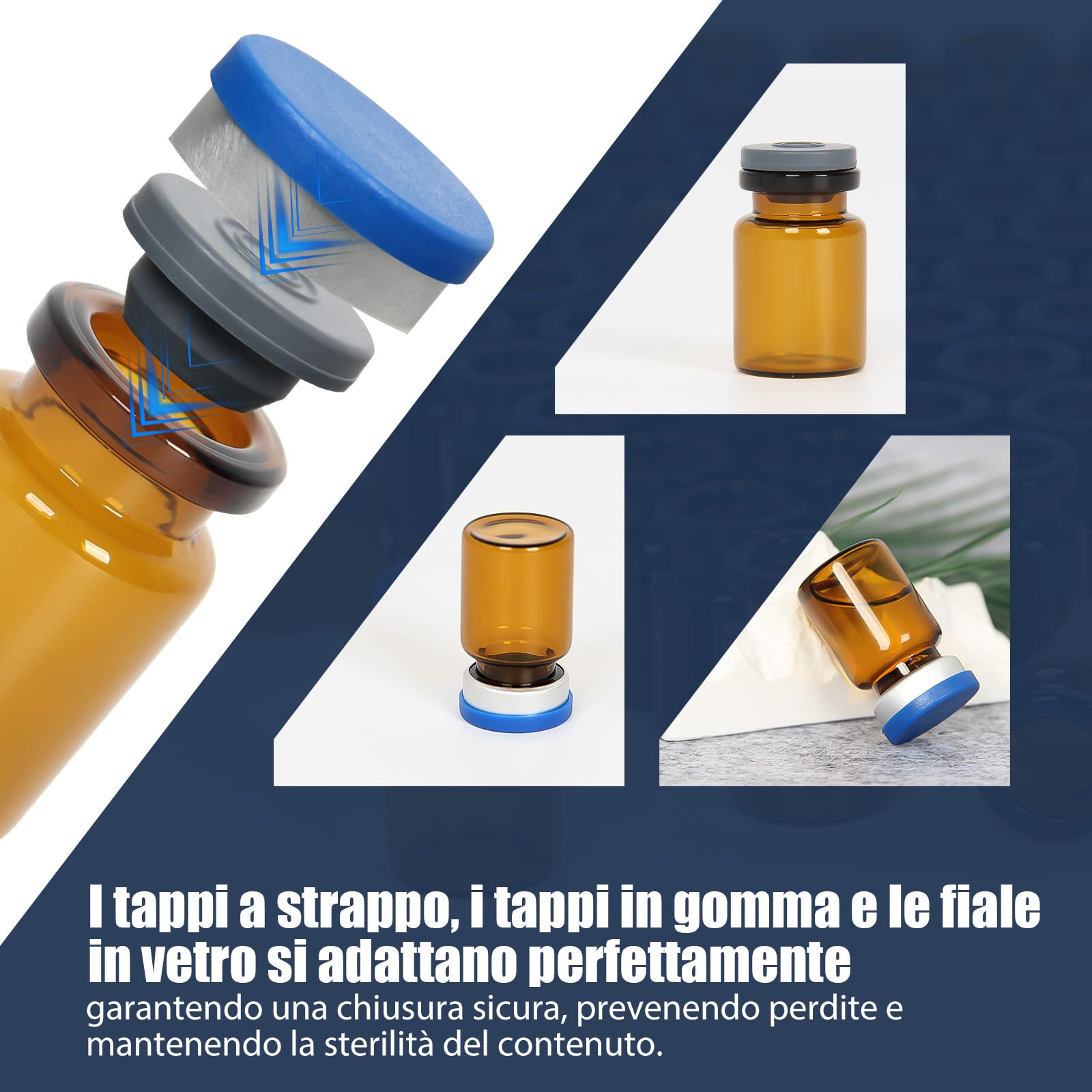 Chudeng Fiale in Vetro da 3 ml, Fiale per Spazio di Testa in Vetro Ambra da 3 ml con Tappi a Strappo e Tappi in Gomma, Confezione da 100, Fiala da Laboratorio a Fondo Piatto da 20 mm