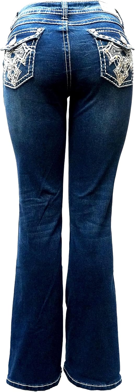 Jack David Woman’s Bootcut Jeans Blue Stretch 5-Pocket Premium Denim Jeans Embellished Rhinestone mid Rise Boot Cut. - Image 5