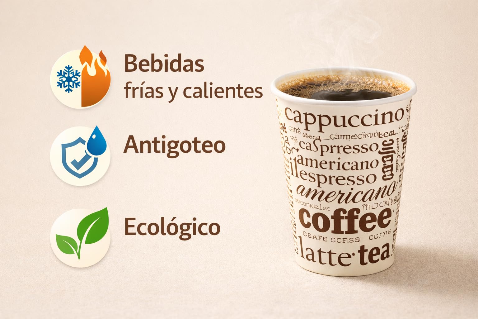 Vasos Café Desechables - Vasos de Cartón | Pack Unidades | Aptos para Bebidas Calientes | Resistentes y Aislantes | Uso Profesional y Doméstico (1000, 240 cc)