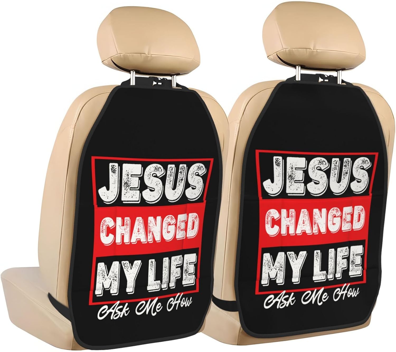 Jesus Changed Life Car Back Seat Organizer 2 Pack Anti-Kick Storage Kick Mats For Car Seats 27x19 Inch Automotive Car Seat Back Protector For Kids Feet Car Seat With 3 Pockets