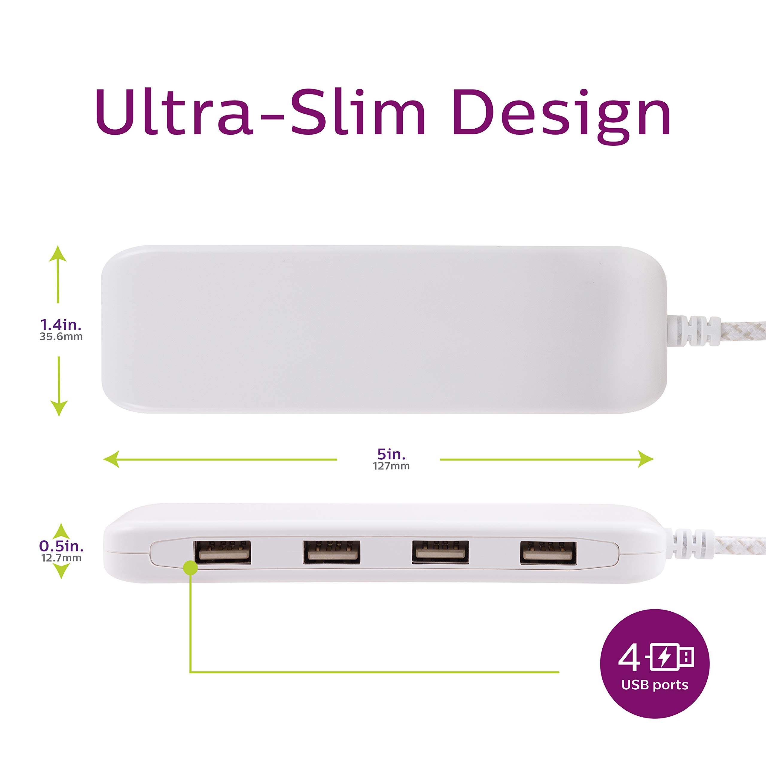 Philips 24W USB Extension Cord Power Strip Charging Station, for IPhone 11/Pro/Max/XS/XR/X/8, iPad Pro, Samsung Galaxy S10/S9/Plus, Google Pixel, USB-A, 6 ft. Braided Cord, DLK2506/27