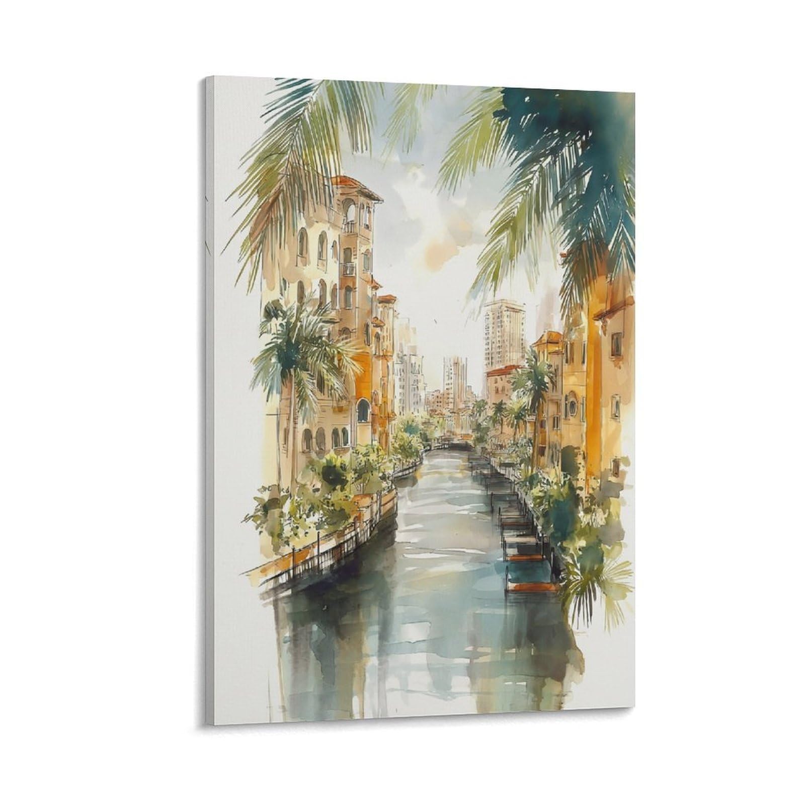 XWYMXZ Miami Watercolor Florida 08x12inch(20x30cm) Vintage Travel Poster Watercolor Canvas Art