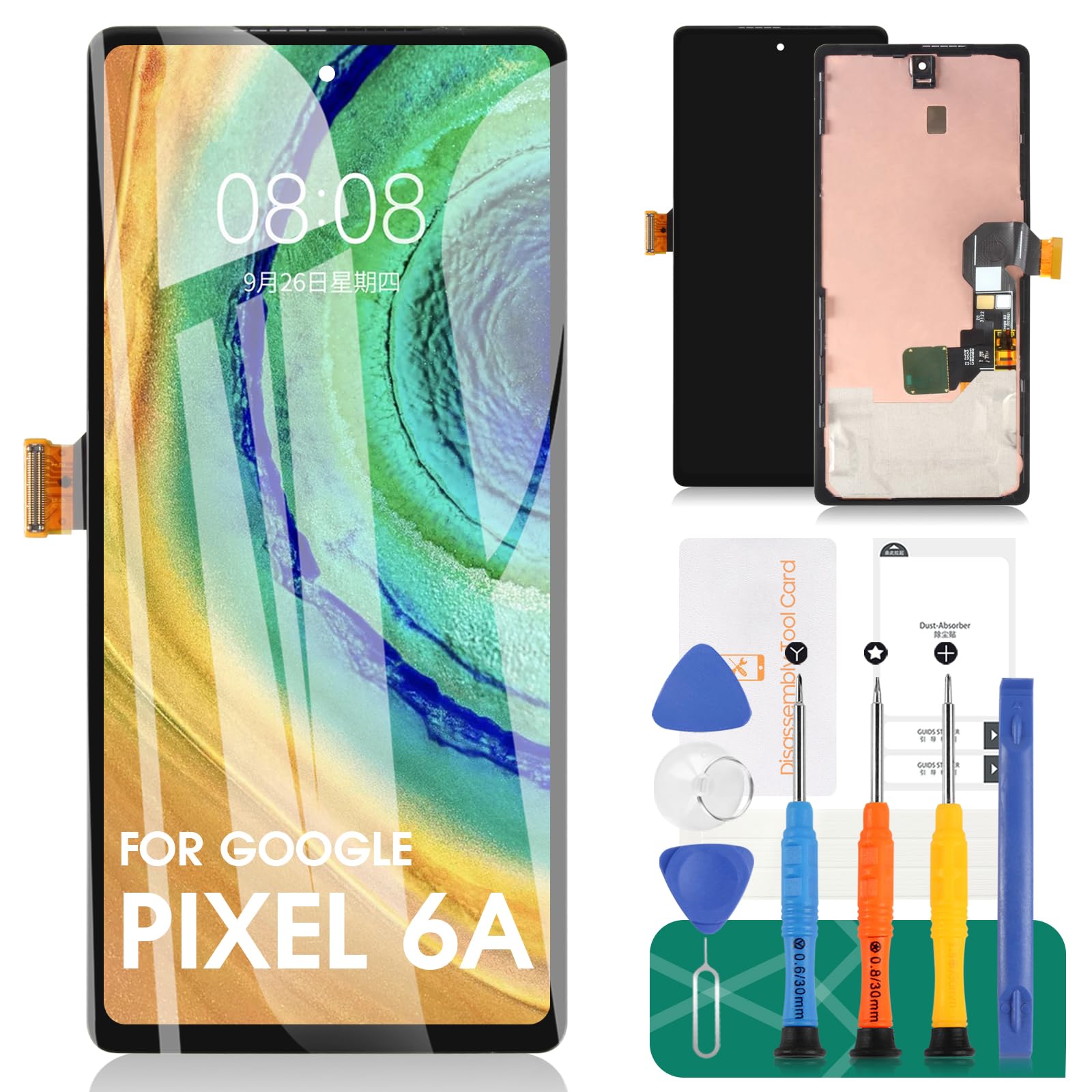 for Google Pixel 6A Screen Replacement for Google Pixel 6A LCD Replacement Kits for Google Pixel 6A Digitizer Touch Screen Display Assembly Repair with Frame GX7AS GB62Z G1AZG