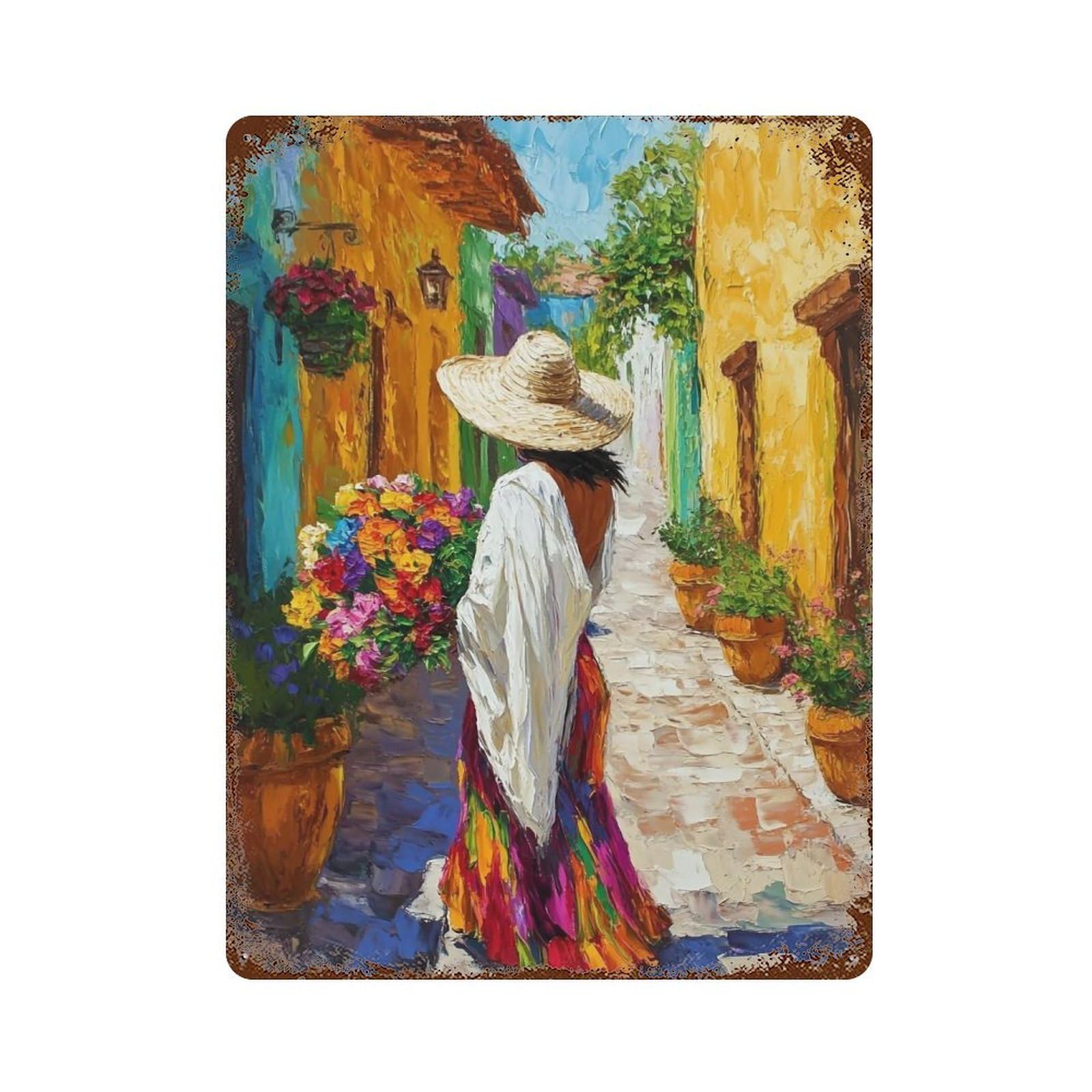 HDURYEYRYY Warm Alley With Blooms 02 Wall Retro Iron Vintage Art Metal Tin Sign Poster Modern Home Cofffee Club Art Bar Shop Decor 40x30cm