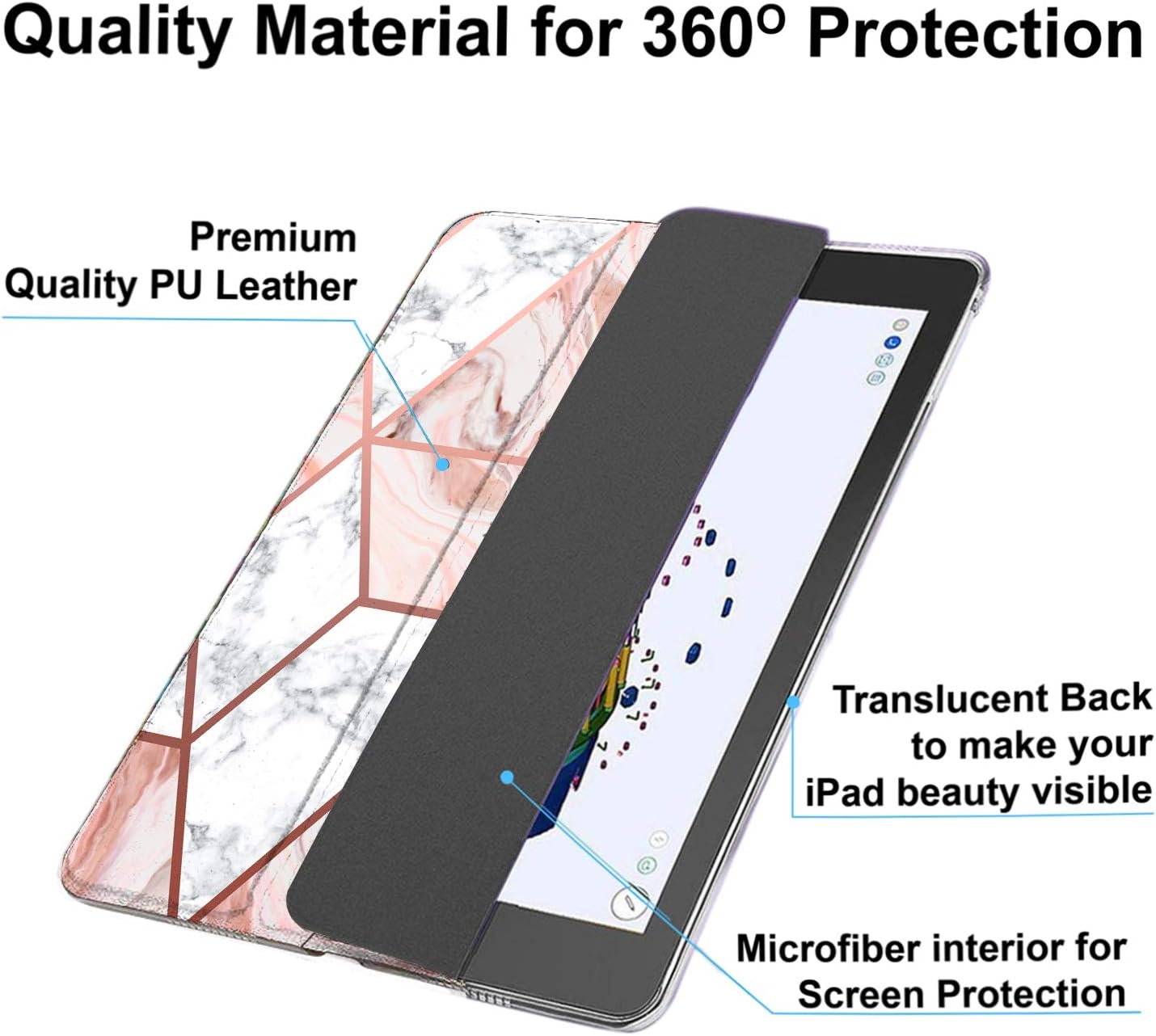 DuraSafe Cases iPad PRO 12.9 Inch 1st Gen [ Pro 12.9 2015 1 Gen ] ML0H2LL/A ML0G2LL/A ML0N2LL/A ML0Q2LL/A ML0R2LL/A ML0V2LL/A ML0U2LL/A ML0T2LL/A Smart Printed PC Cover - Marble Pink