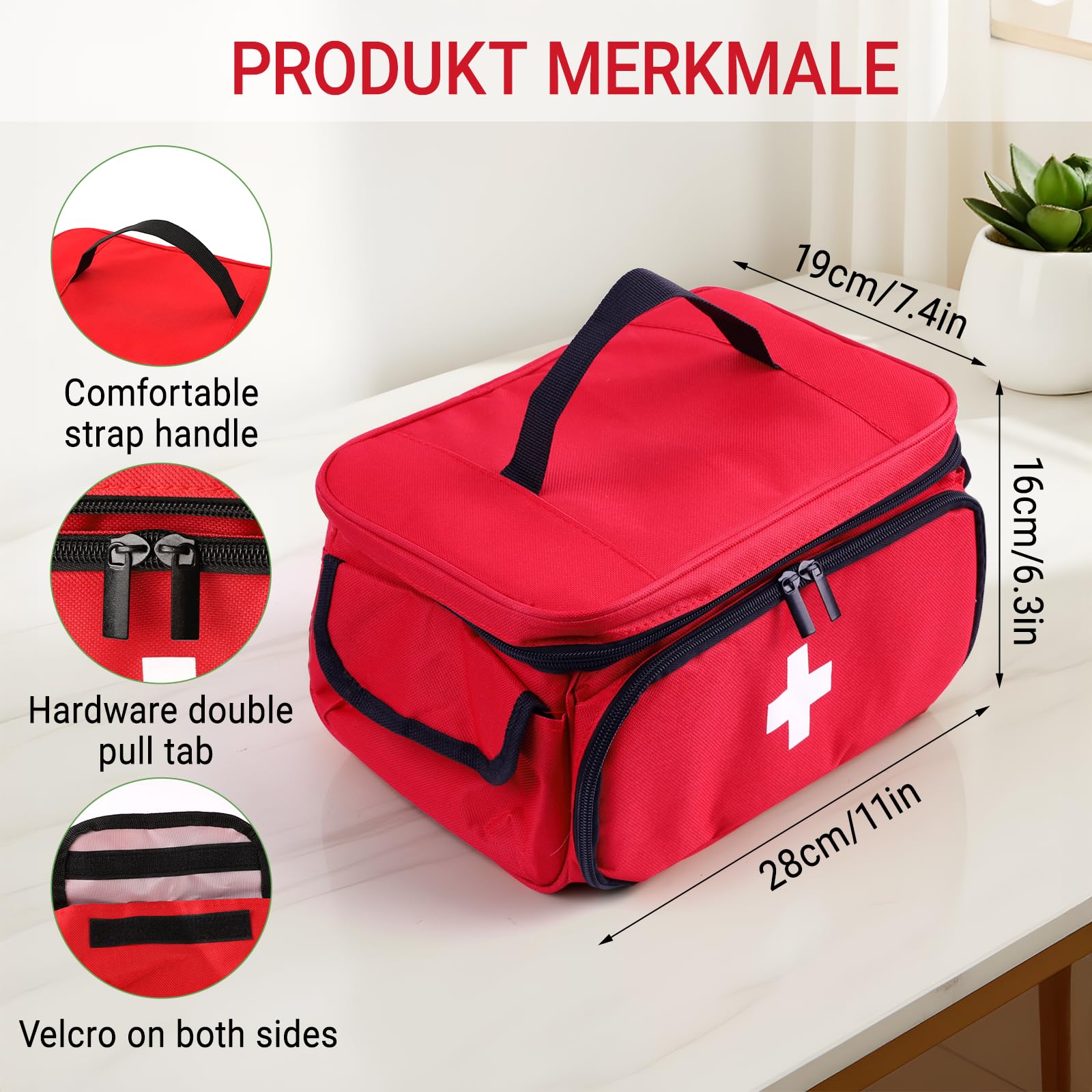 Borsa di pronto soccorso vuota:borsa per medicinali per la casa,per campeggio, escursionismo (rosso, 28×19×16 cm)