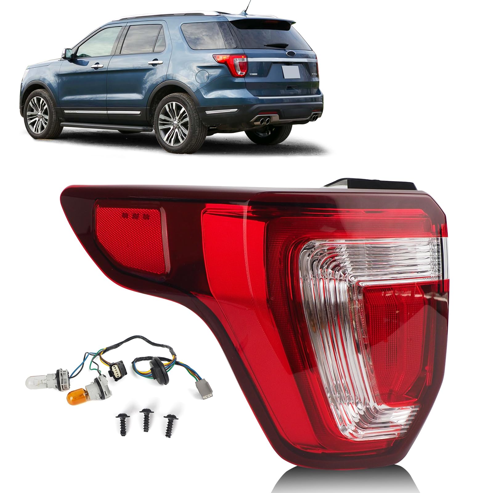 Tail Lights Compatible with 2016-2019 Ford Explorer Base/XLT/Limited/Platinum/Police Interceptor Utility Taillight Assembly Replace # FB5Z13405A Left Driver Side Chrome Housing 