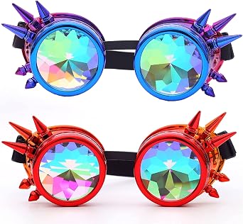 Kaleidoscope Steampunk Rave Glasses Goggles with Rainbow Crystal Glass Lens