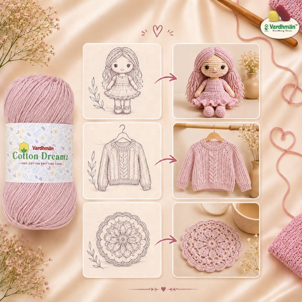 Vardhman Cotton Dreamz Yarn - 100g Pack -6