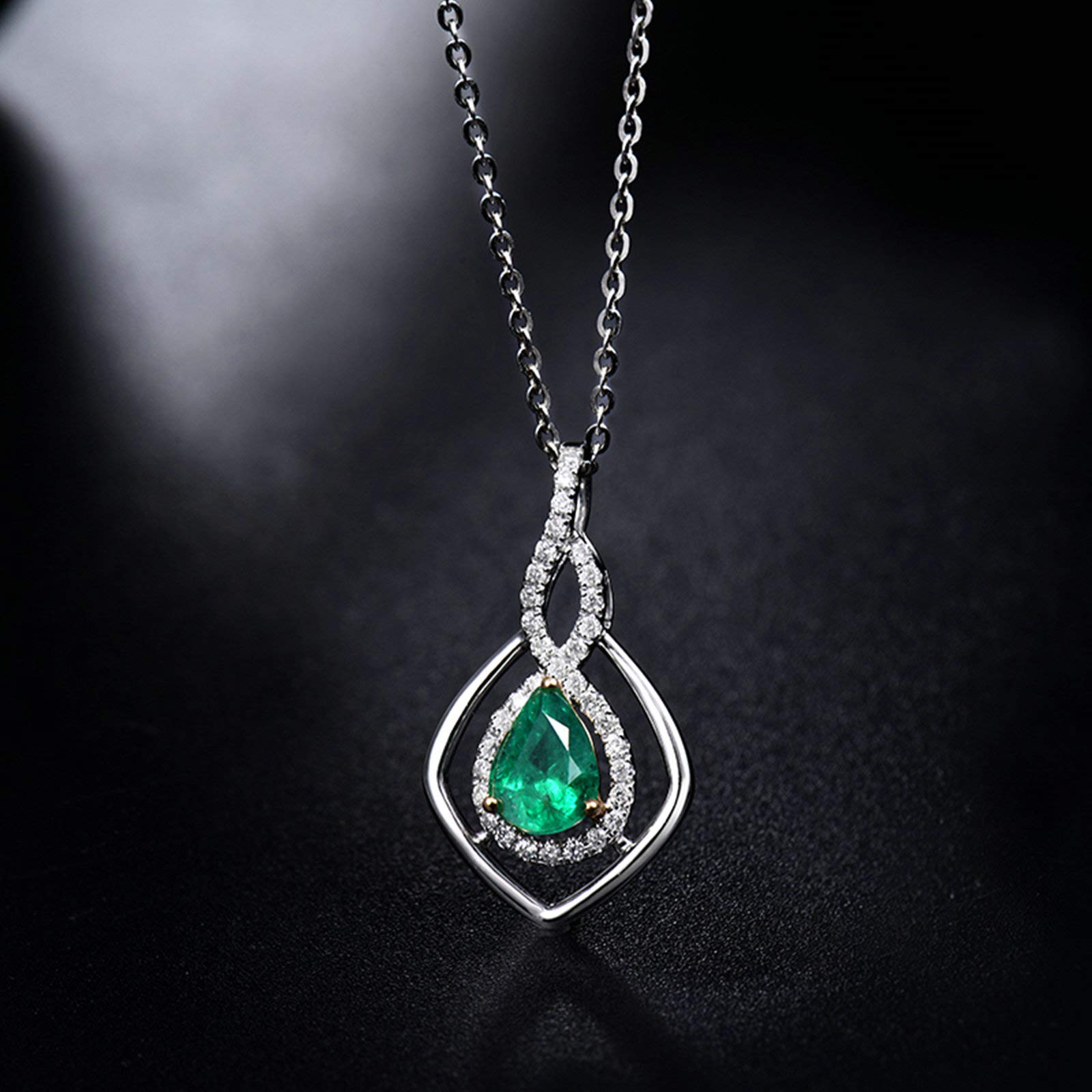 Halsketten für Frauen, Rhombus Infinity 1,2 CT Birnenform, im Labor hergestellter Smaragd mit 0,27 CT Zirkonia, 18 Karat Gold/925 Sterling Silber, Anhänger-Halsketten für Mädchen, Geschenk für