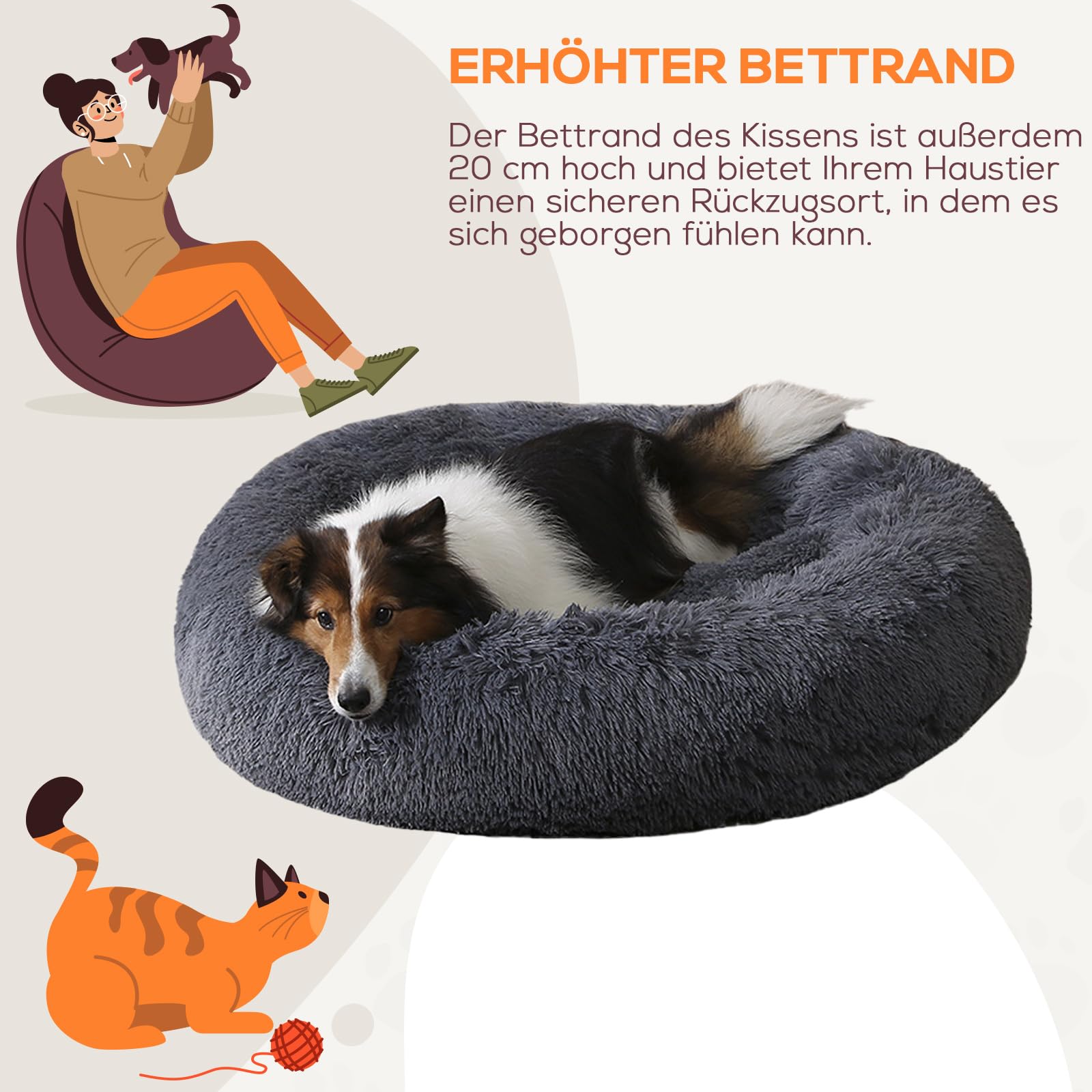 Flei Hundebett Flauschig Donut, Hundekissen Waschbar XXL 120cm, Kuschelbett  Hund Rund Anti Stress, Hundebett Flocke, Hundekrbchen fr Mittelgror ...