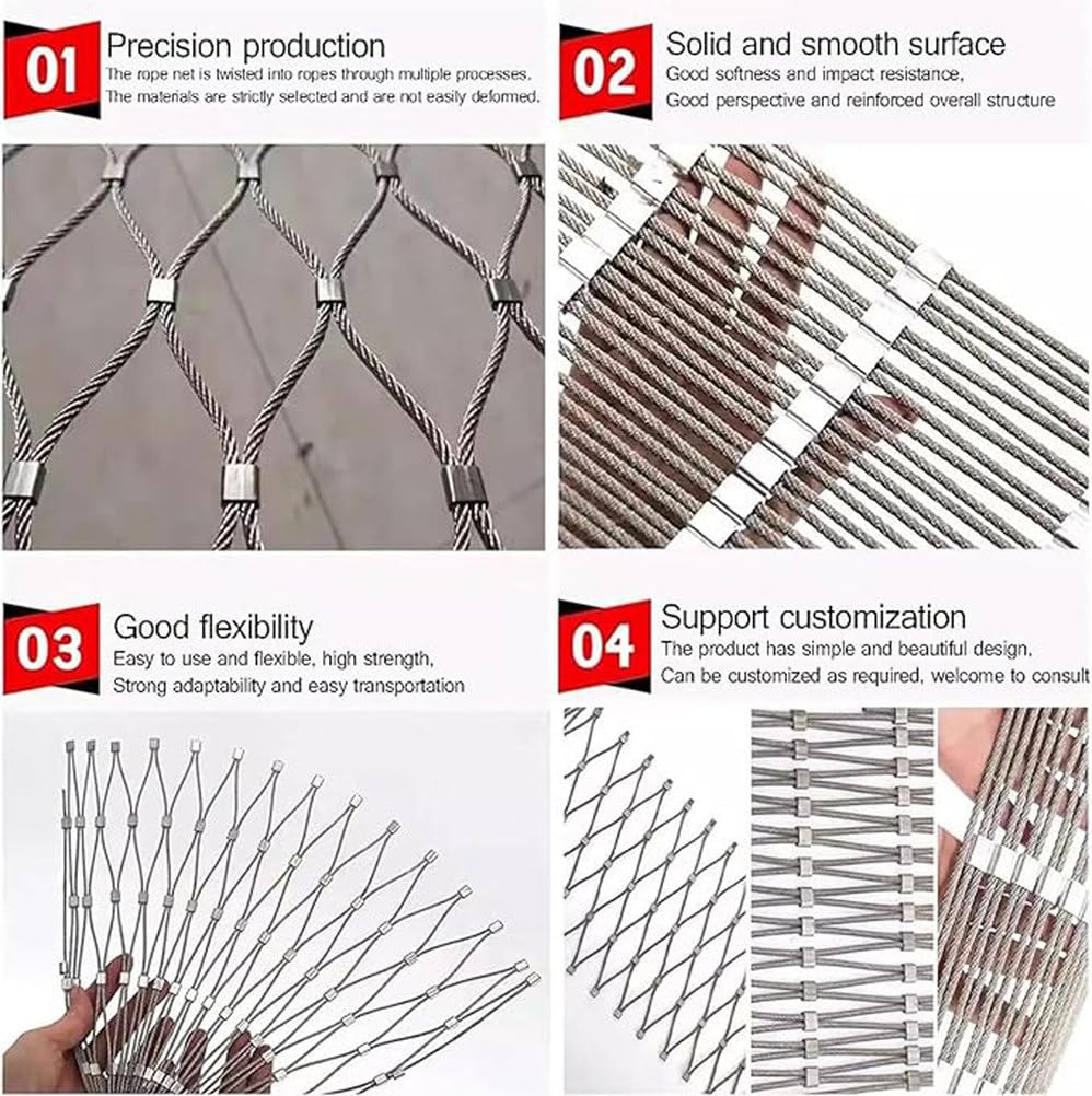 Red de alambre de acero inoxidable 304 para seguridad de perros, valla de eslabones de cadena de acero galvanizado, barrera corrugada para balcón y escaleras, 4,5 x 25 m