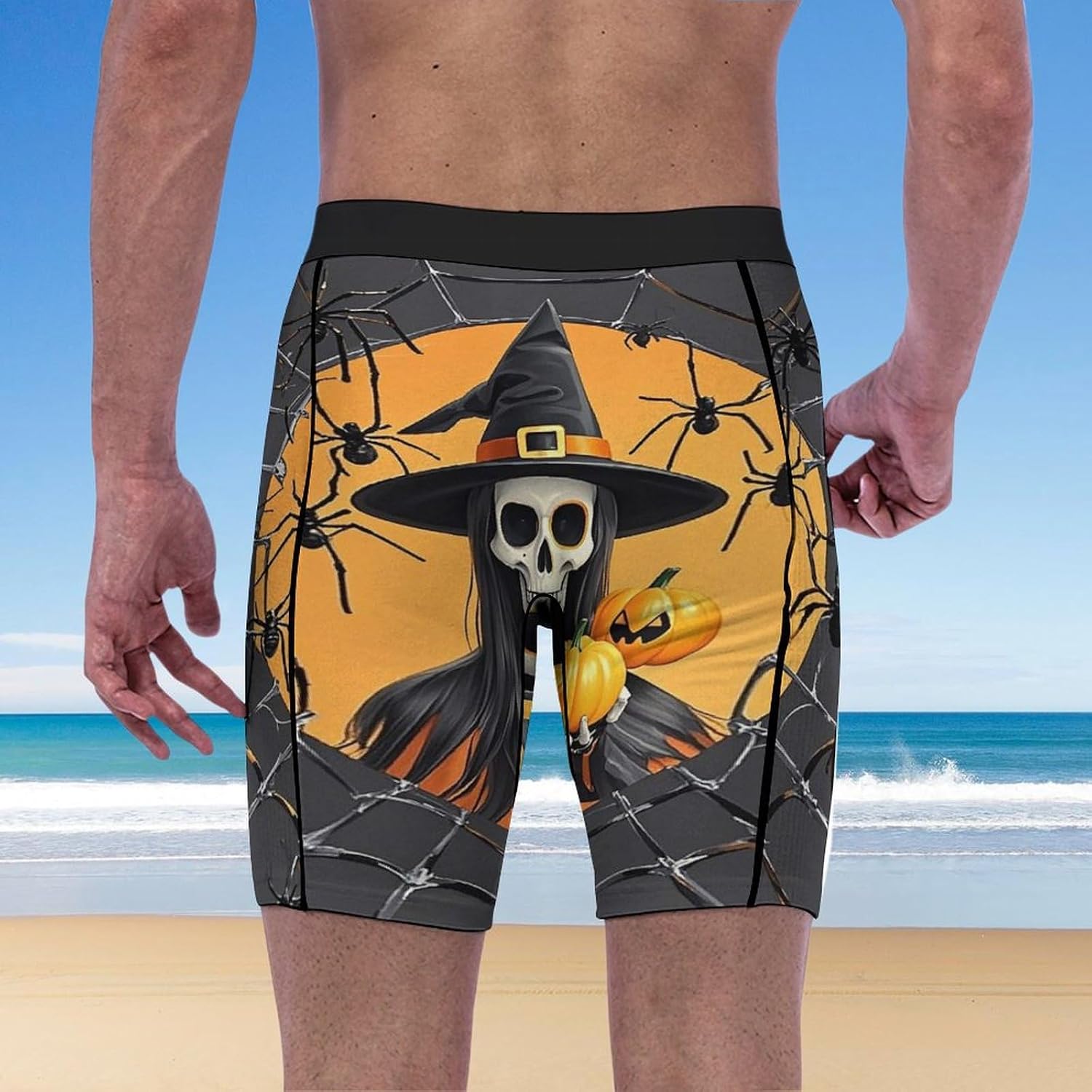 Skeleton Spider Web Compression Shorts Men Spandex Sport Shorts Workout Performance Baselayer Underwear
