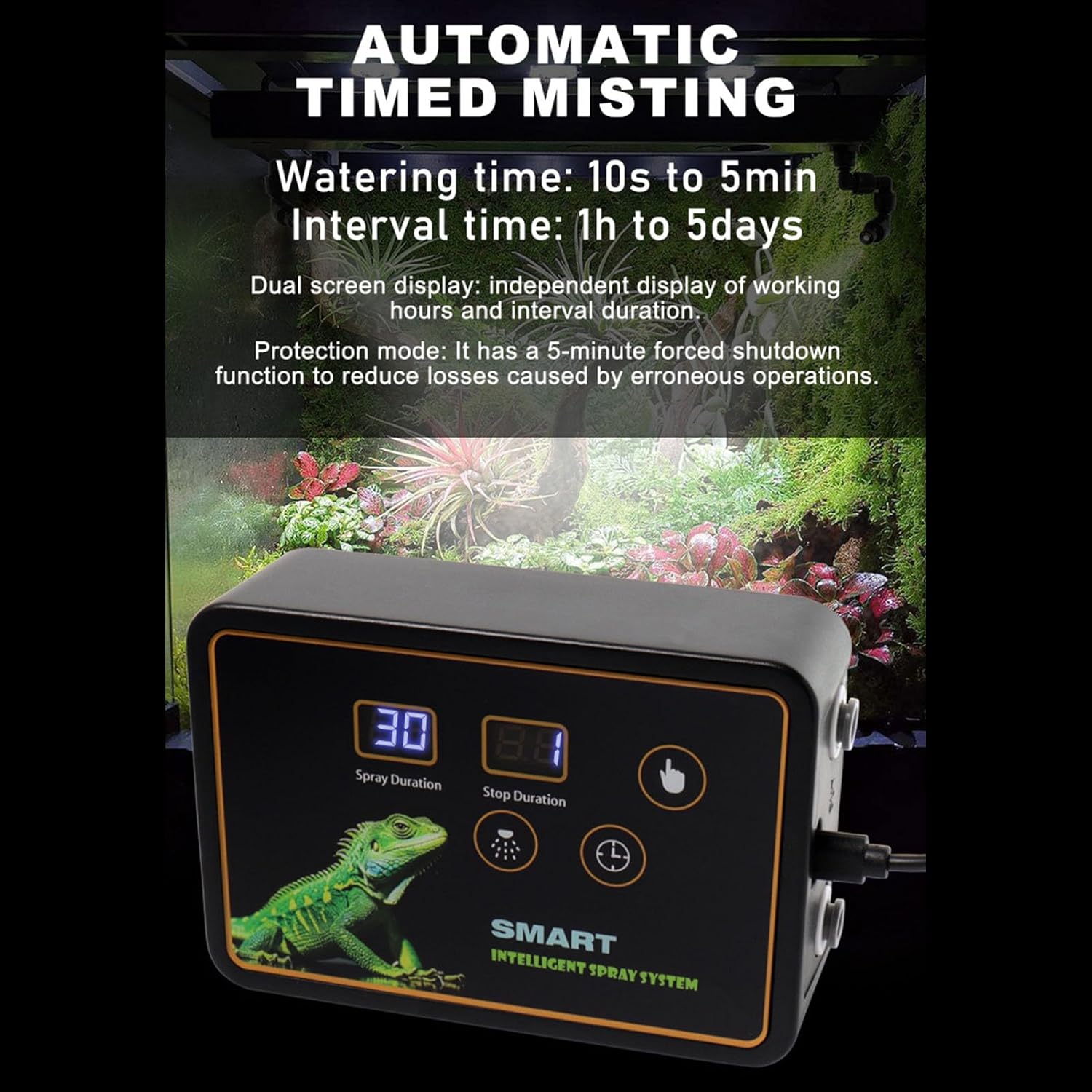 Fockety Automatic Reptile with Timer, DC 5V Quiet Touch Control Reptile Humidifier Reptile Misting System Terrariums Humidifier with Timer 360° Adjustable Nozzles (US Plug)
