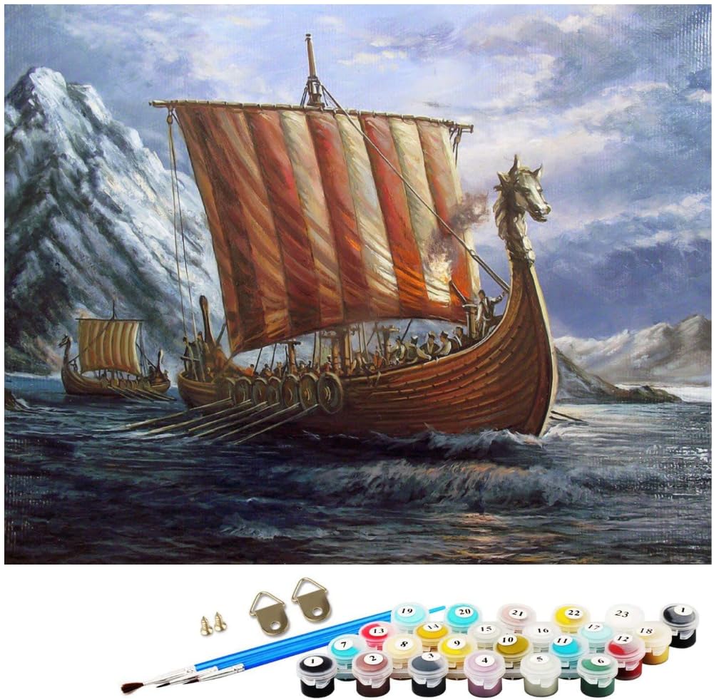 NNALEGS Paint by Numbers for Adults Viking Warship 40X50CM Painting by Numbers On Canvas Acrylic Painting Kits Landscape for Kids Children Beginner,A28