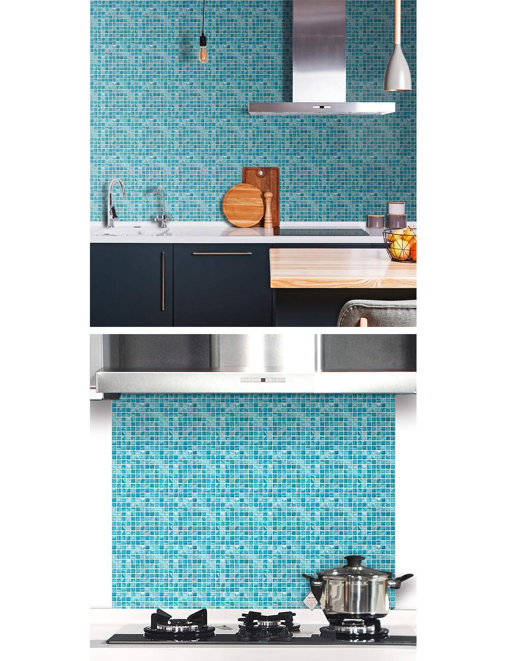 40PCS Adesivi per Piastrelle, Mosaico Piastrelle Adesivi Parete PVC Autoadesivo Impermeabile Sticker Decorazione Murale per Cucina Bagno, Cielo Blu (10x10 Cm / 4x4 Pollici)