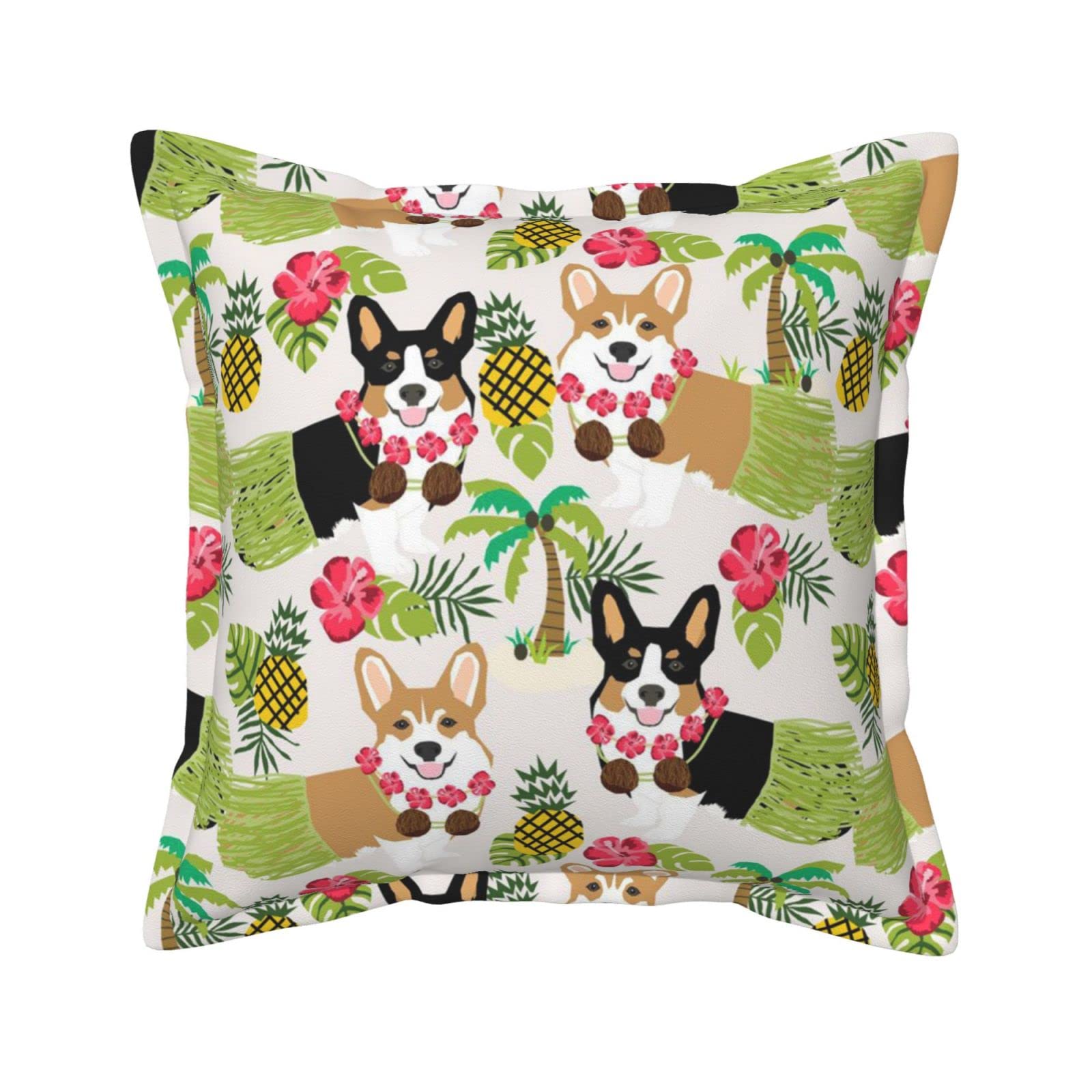Housses de coussin corgi et fleurs exotiques en similicuir carré pour canapé de salon