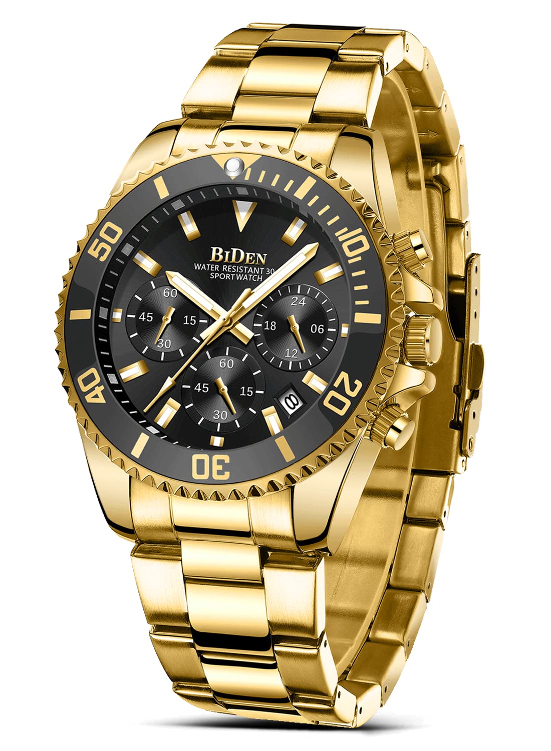 HANPOSH Reloj Hombre Cronógrafo de Acero Inoxidable Impermeable Fecha Analógica Reloj de Cuarzo de Negocios Casual Moda Relojes de Pulsera para Hombres