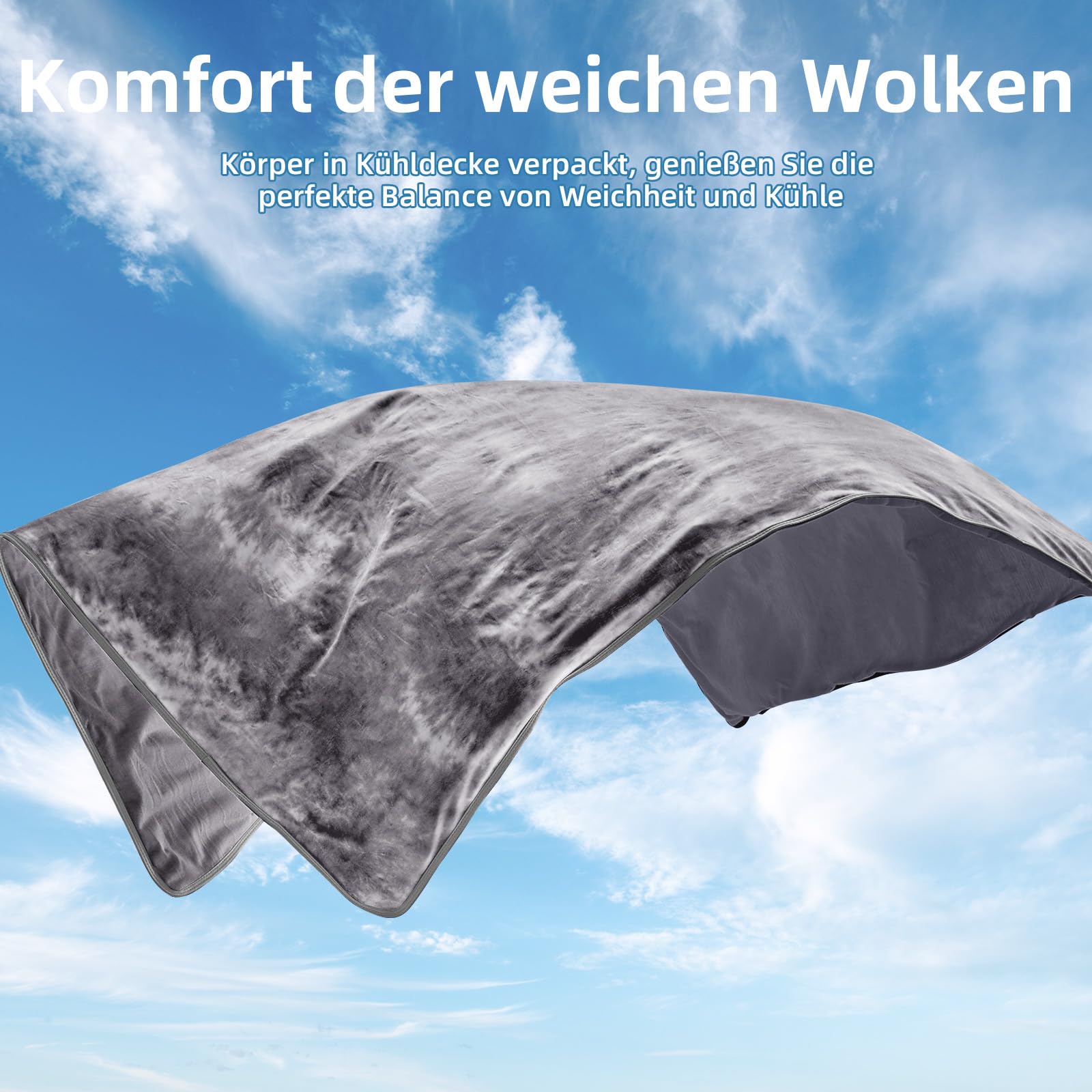 inhand Kühldecke 200 x 220 cm–Selbstkühlende Sommerdecke,Kühldecken zum Schlafen,leichte dünne Kühlende Decke für Mensch und Hund, weiche Kältedecke für Bett, Sofa & Reisedecke, Grau