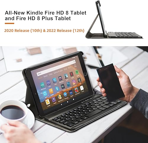 Miniatura 6 de AGPTEK Funda de teclado para Amazon Fire HD 8/8 Plus (versión 2020, 10ª y 2022, 12ª), con teclado Bluetooth inalámbrico desmontable