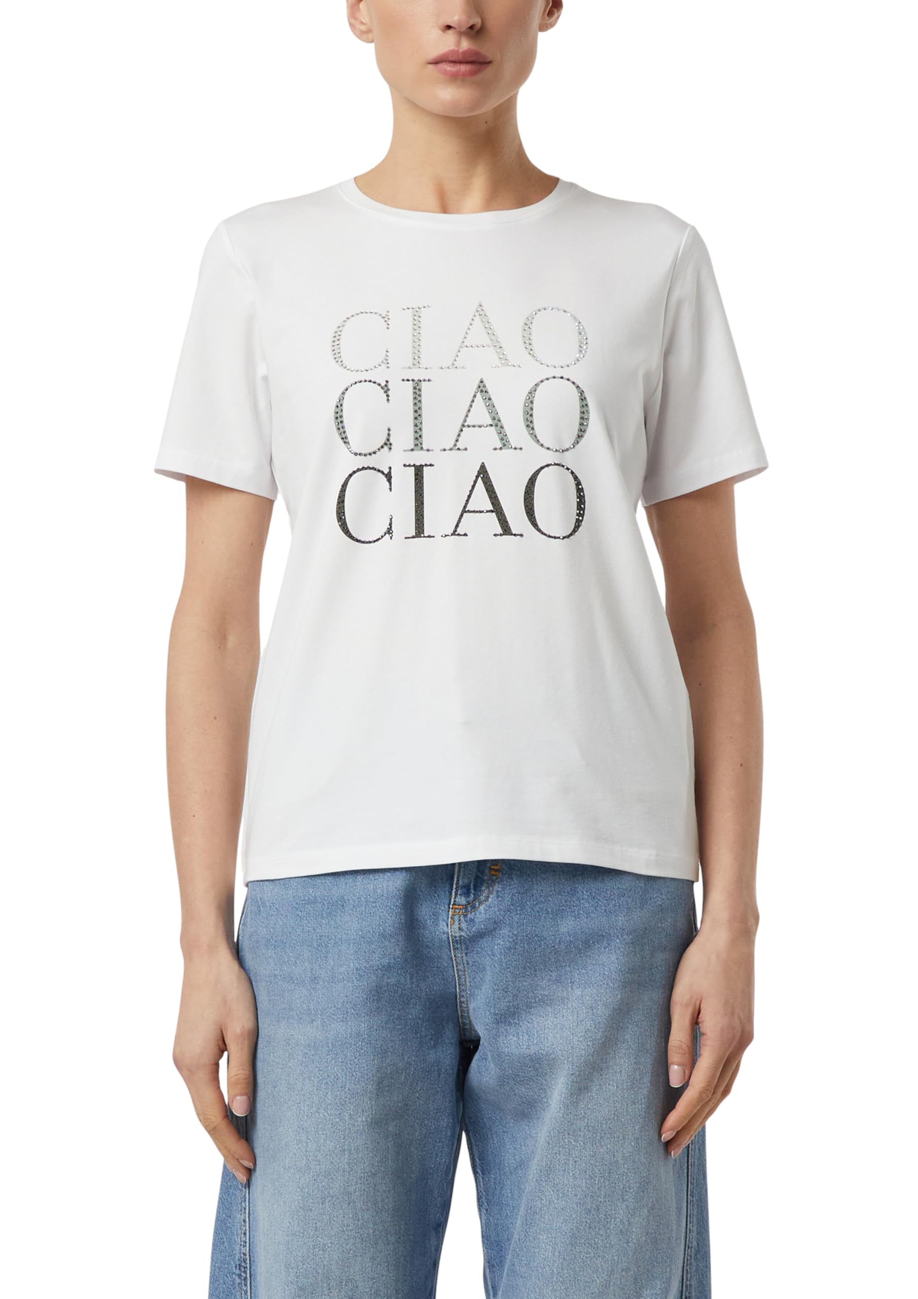 Comma Jersey-T-Shirt mit Strasssteinchen