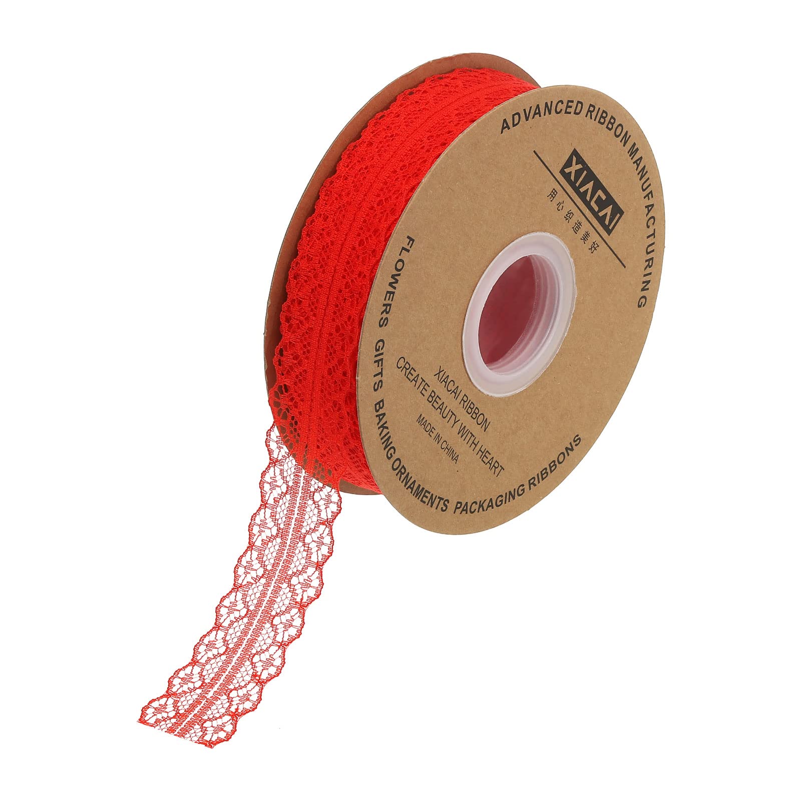 sourcing map 1.2 Inch Wide 50 Yard Lace Ribbon Floral Pattern Red Lace Trim Ribbon for Gift Wrapping Bouquets, Wedding Decor Sewing Making, and DIY Crafts — image 1