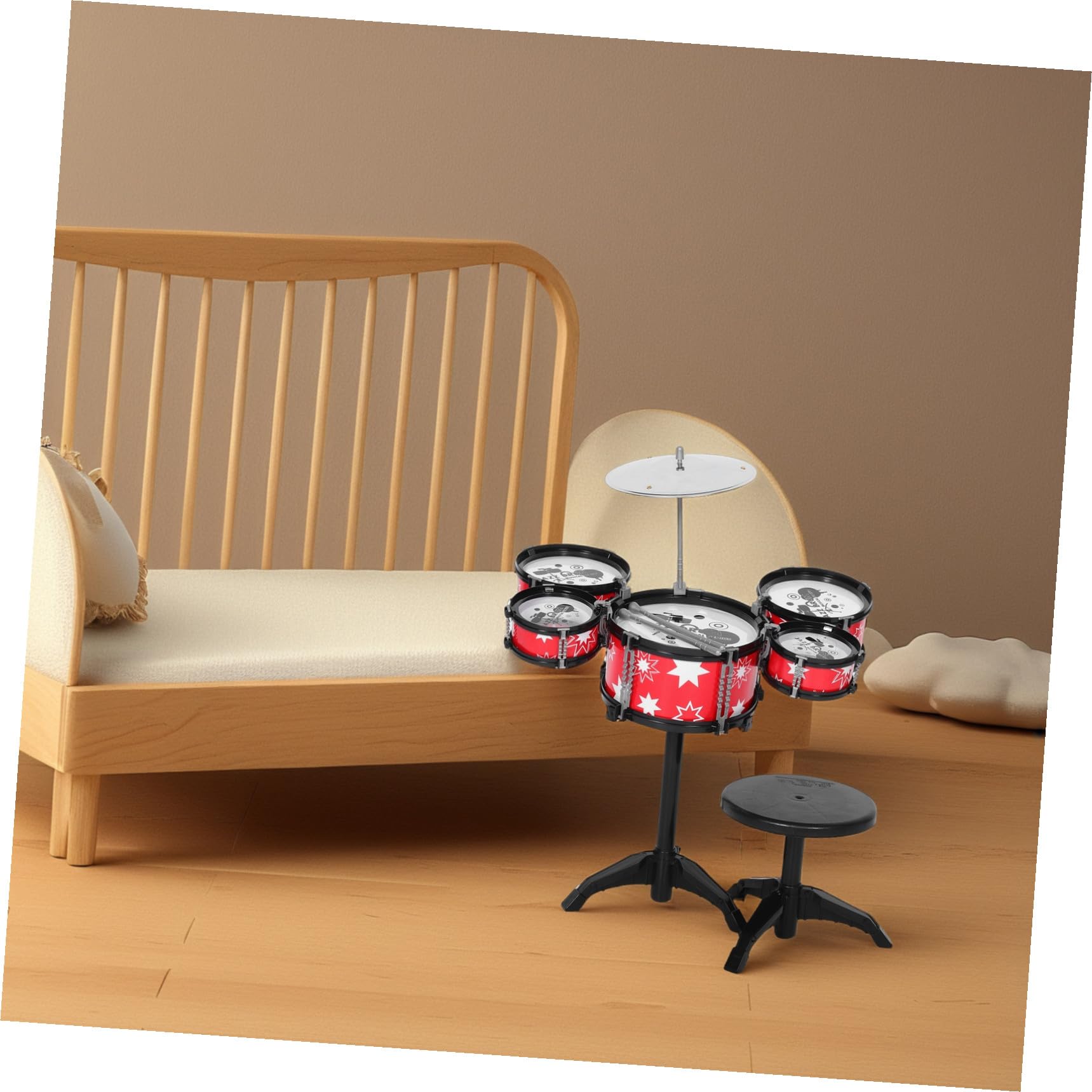 Mini Batteria Jazz Giocattolo per Bambini, Plastica Rossa