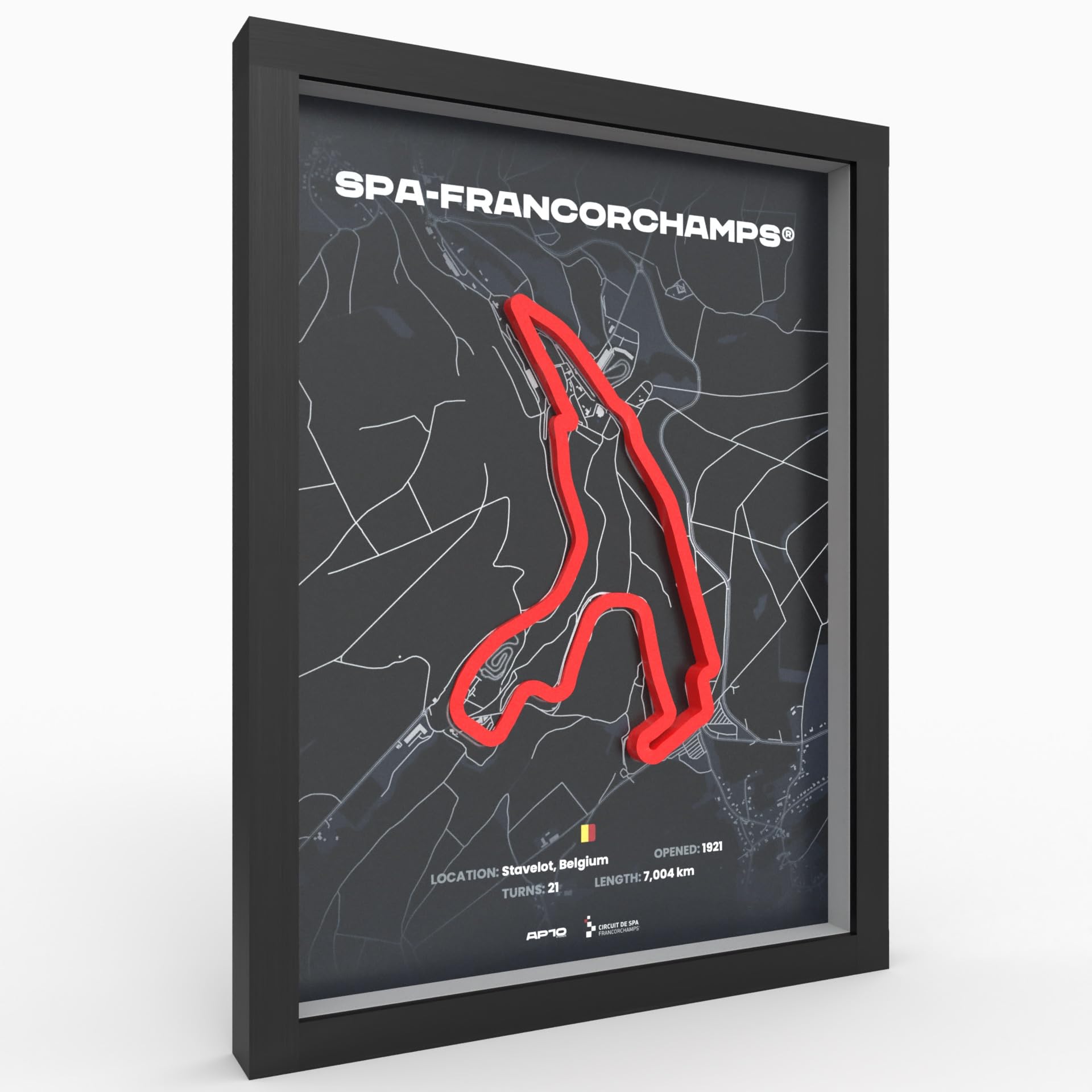 3D Motorsport Poster im Holzrahmen I Hochwertiger 3D Druck I Racetrack I Rennstrecken Poster I Geschenk für Mann oder Motorsportfans zu Weihnachten, Geburtstag