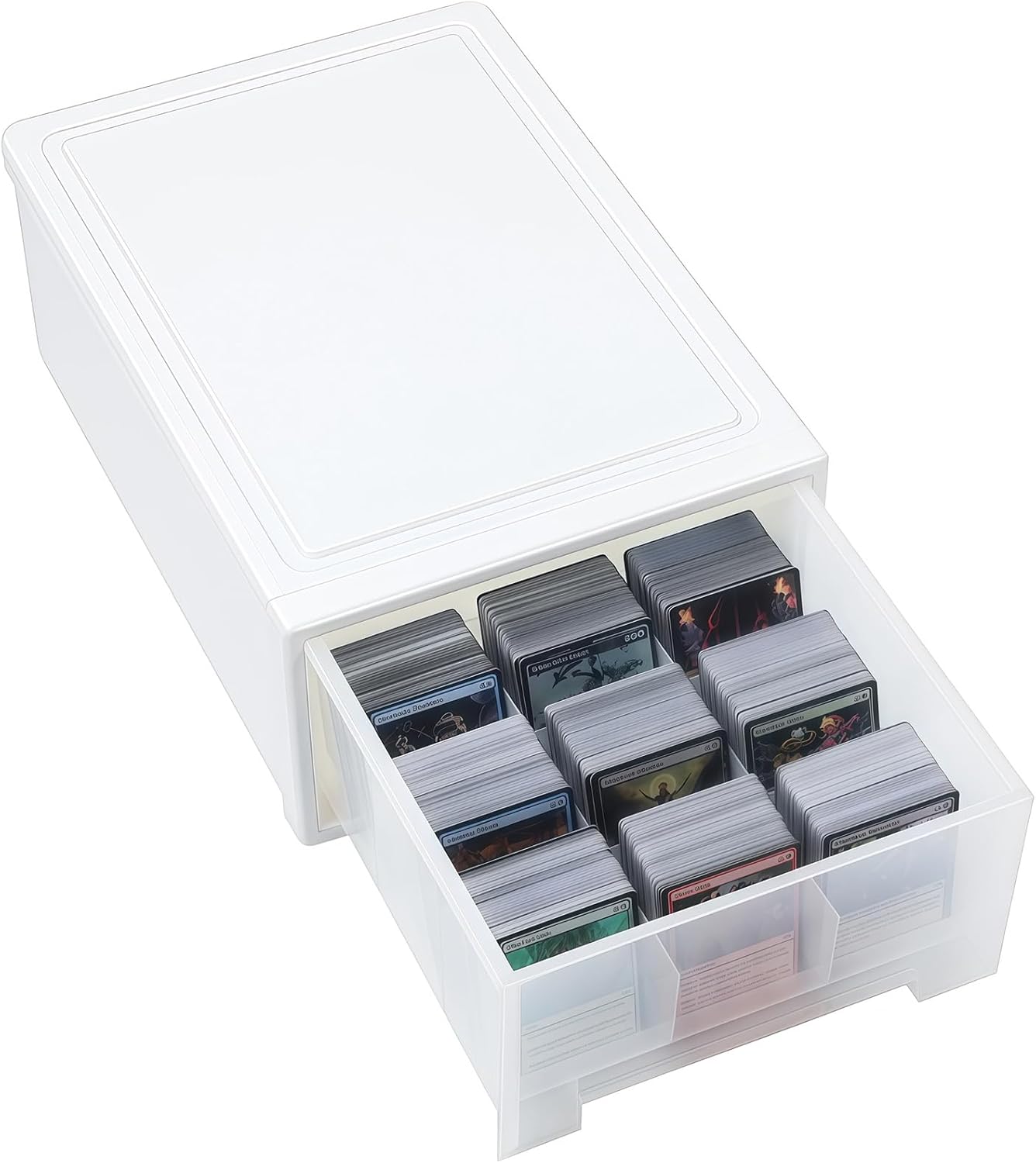 2400-Capacity Trading Card Storage Box with Drawer, Plastic Stackable Organizer for MTG,Sports Cards